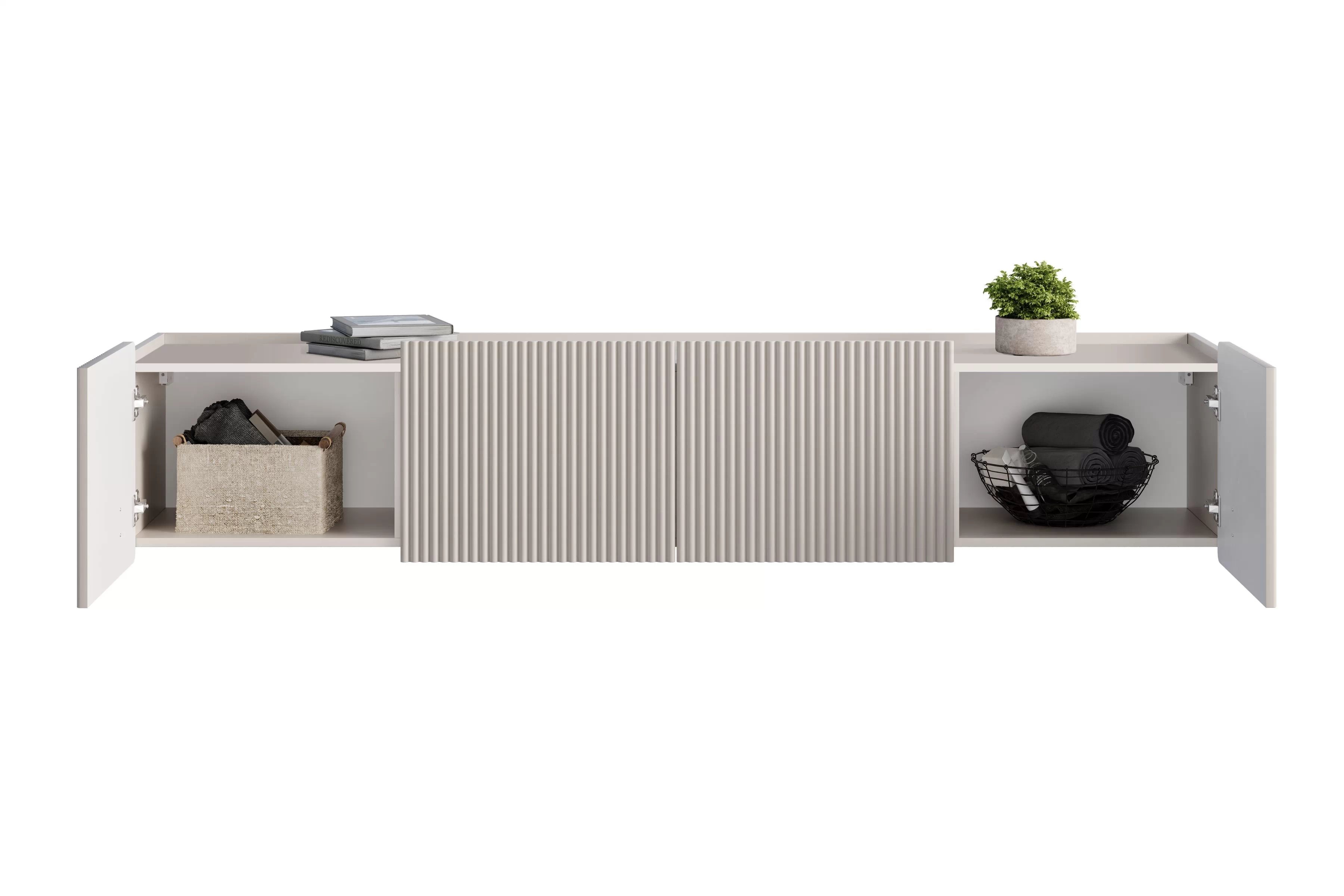 Závěsný TV stolek Malmi 200 cm - kašmírová / černá skříňka RTV závěsná Malmi 200 cm - kašmír / černá