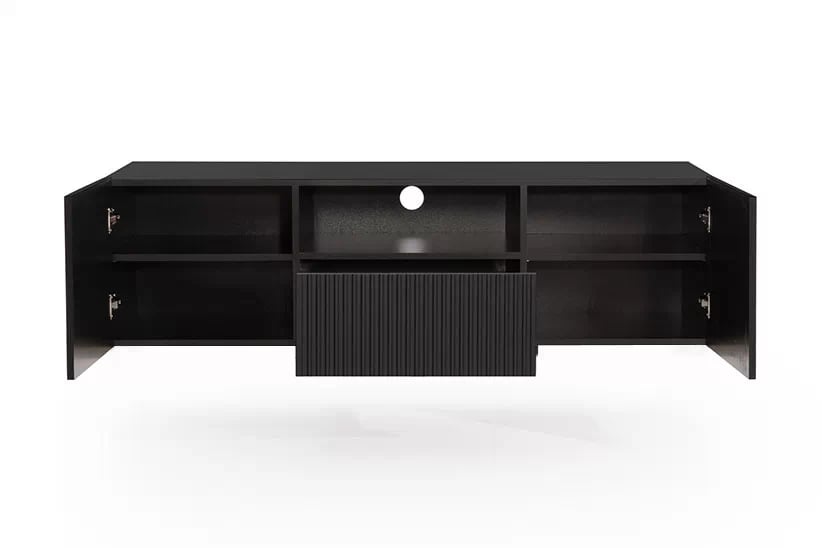 Závěsný TV stolek Nicole 150 cm s výklenkem - černý mat skříňka RTV závěsná Nicole 150 cm - černá mat