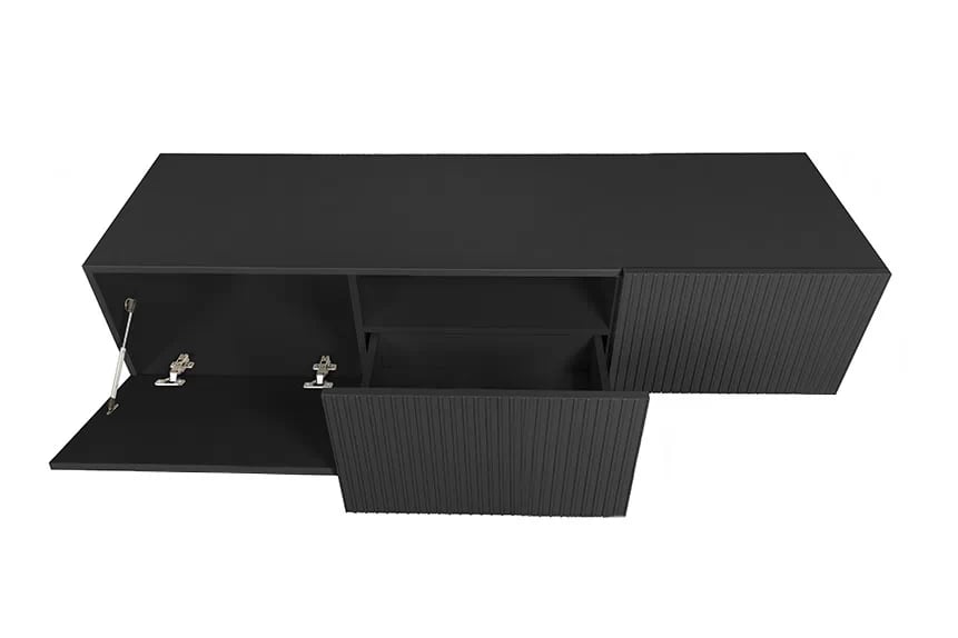 Závesný TV stolík Nicole 150 cm - čierny / čierny mat TV skrinka závesná Nicole 150 cm z szuflada - Čierny / Čierny mat