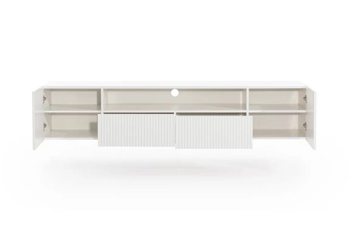 Závesná TV skrinka Nicole 200 cm s výklenkom a zásuvkami - biela / biely mat TV skrinka závesná Nicole 200 cm z wneka i zásuvkami - biela / biela mat