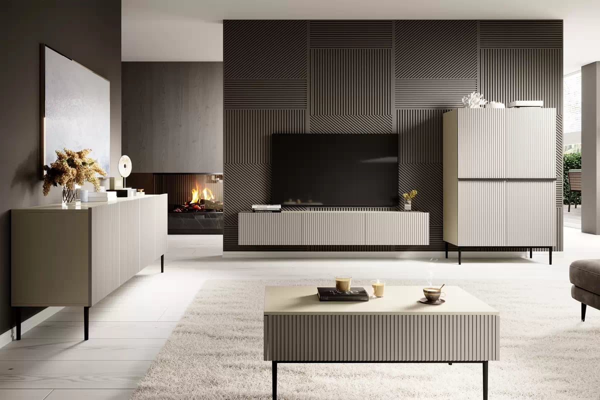 Závěsná TV skříňka Nicole 200 cm se zásuvkou - kašmír mat Skříňka RTV závěsná Nicole z szuflada 200 cm - kašmír / kašmír mat