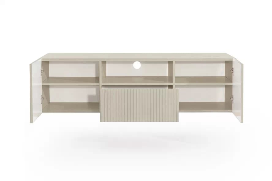 Závesná RTV skrinka Nicole 150 cm so zásuvkou a otvorenou poličkou - kašmír TV skrinka závesná Nicole z szuflada i wneka 150 cm - kašmír