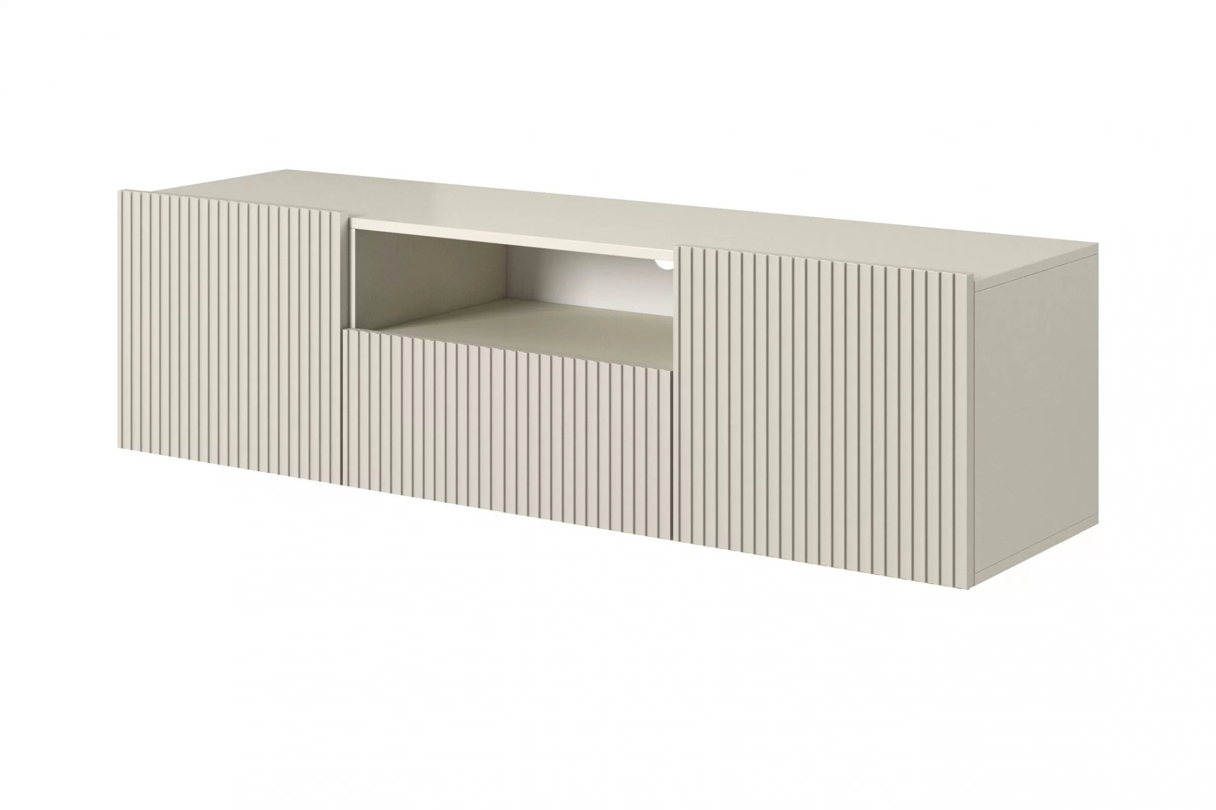 Závesná RTV skrinka Nicole 150 cm so zásuvkou a otvorenou poličkou - kašmír TV skrinka závesná Nicole z szuflada i wneka 150 cm - kašmír