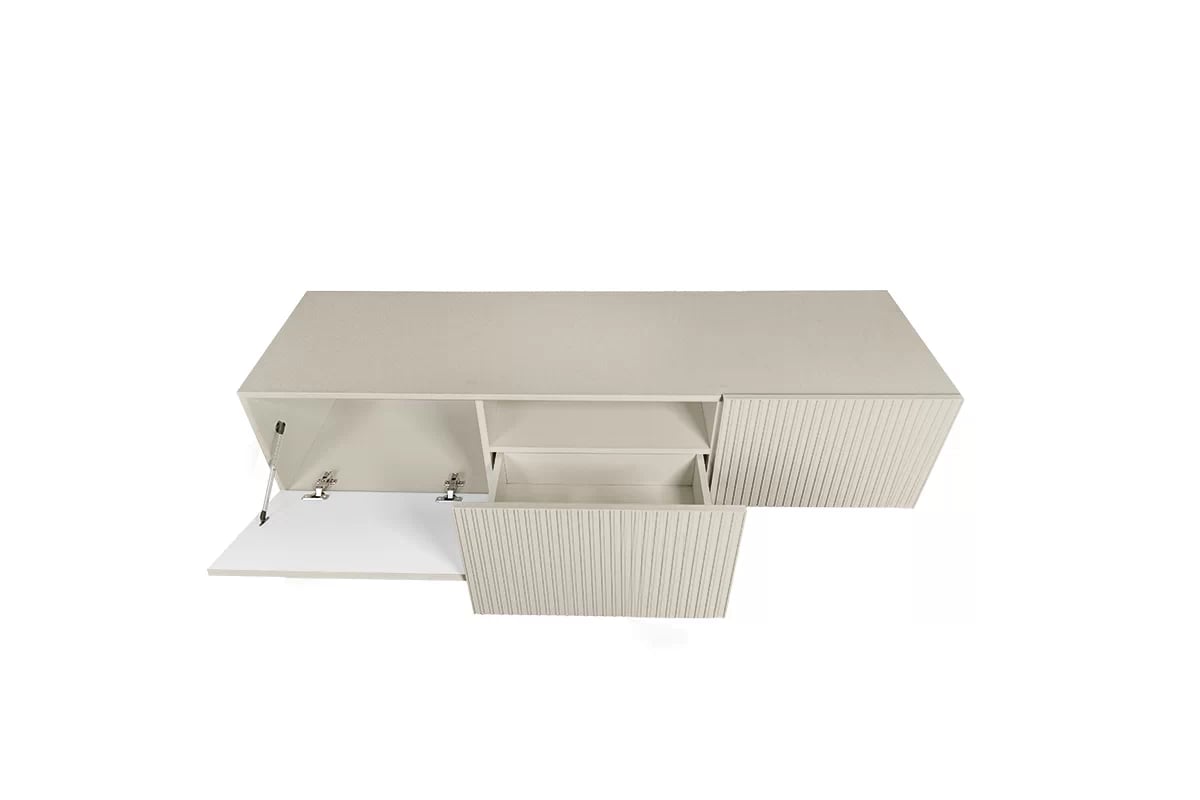 Závesná RTV skrinka Nicole 150 cm so zásuvkou a otvorenou poličkou - kašmír TV skrinka závesná Nicole z szuflada i wneka 150 cm - kašmír