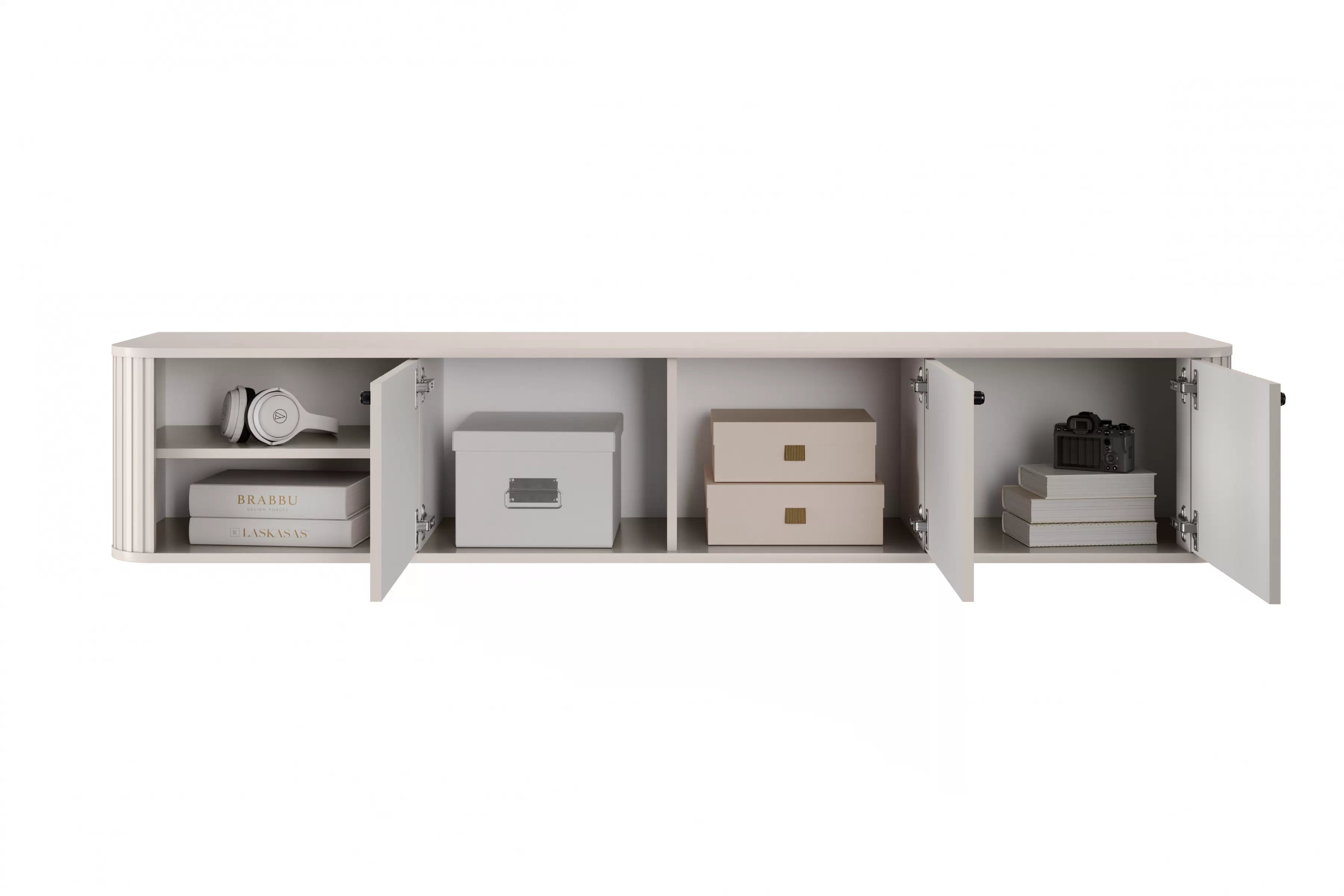 Závesná TV skrinka Vesper 3D 187 cm - kašmír / čierne úchytky TV skrinka závesná Vesper 3D 187 cm - kašmír / čierny úchyty