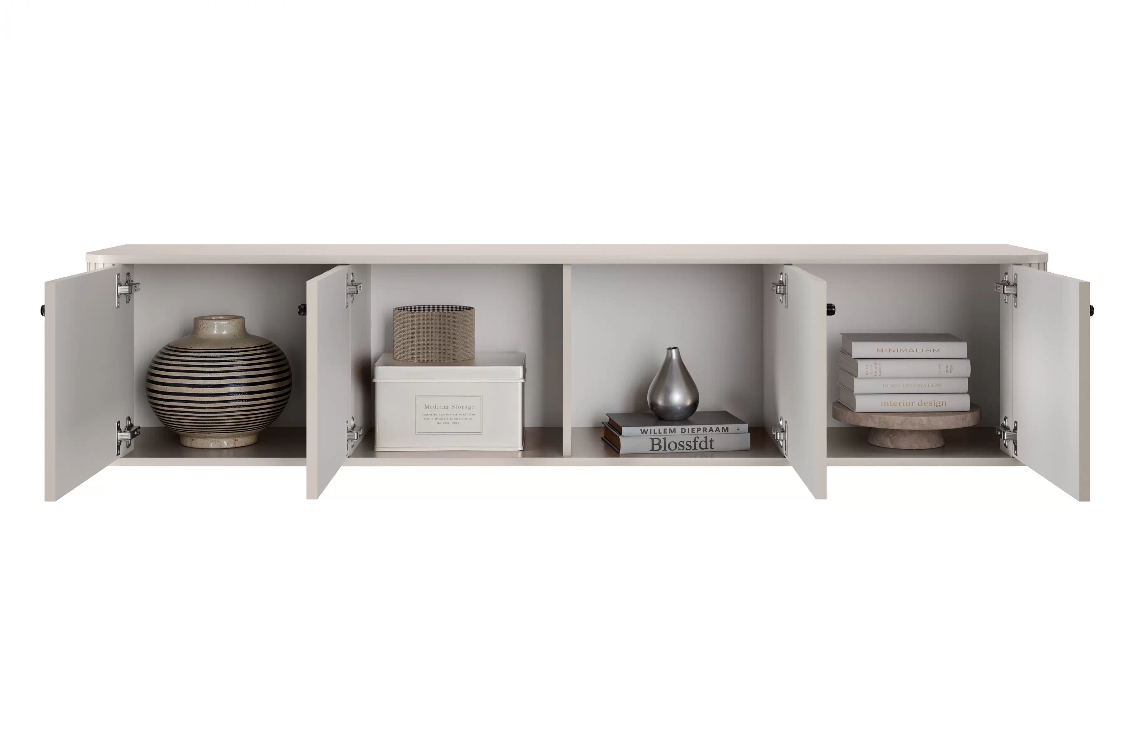 Závesný TV stolík Vespera 4D 187 cm - kašmírová / čierna TV skrinka závesná Vesper 4D 187 cm - kašmír / čierny úchyty