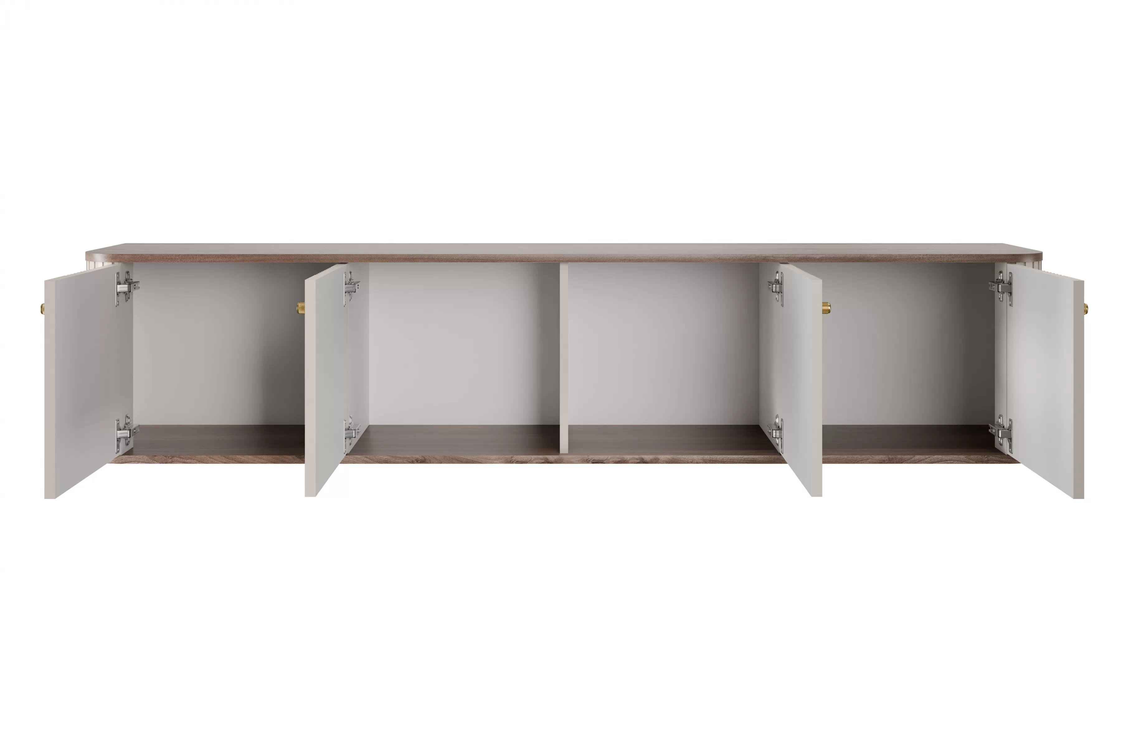 Závesný TV stolík Vespera 4D 187 cm - kašmírová / orech / zlatá TV skrinka závesná Vesper 4D 187 cm - kašmír / Orech / zlote úchyty