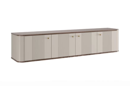 Závesný TV stolík Vespera 4D 187 cm - kašmírová / orech / zlatá
