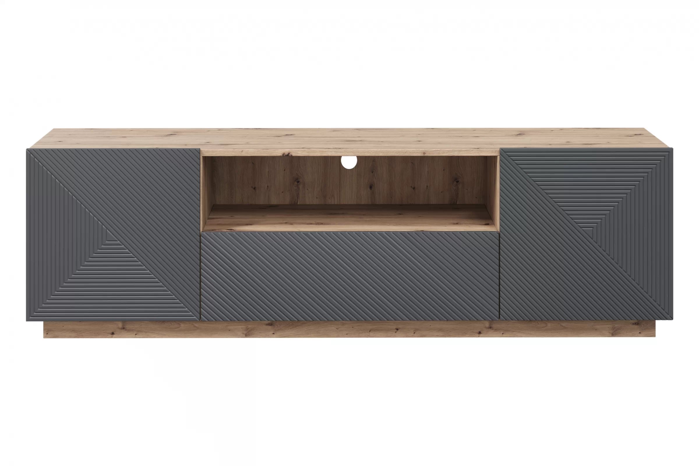 TV stolík Asha 167 cm s otvorenou policou - artisan / rivier stone mat TV skrinka z szuflada Asha 167 cm - artisan / rivier stone mat