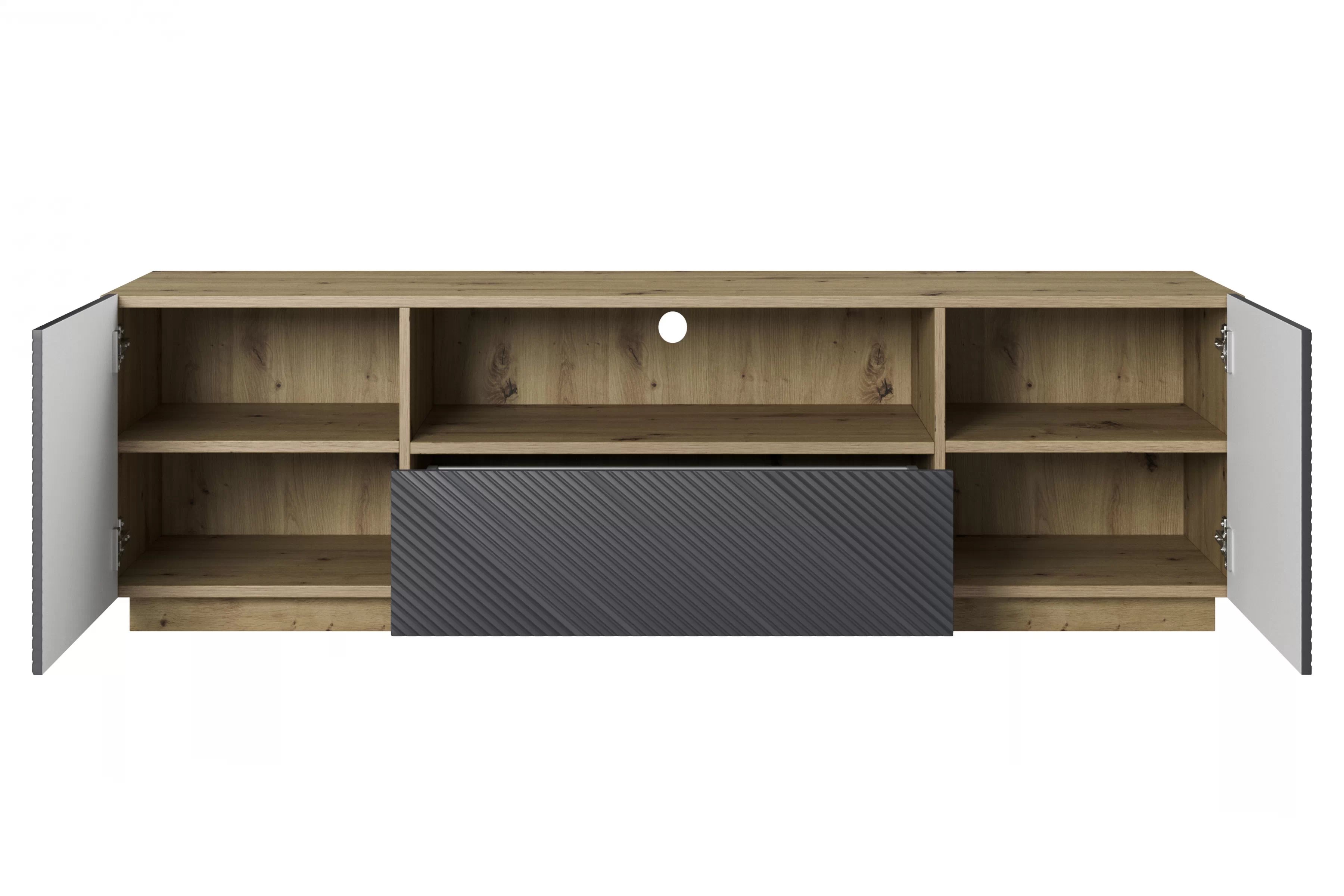 TV stolík Asha 167 cm s otvorenou policou - artisan / rivier stone mat TV skrinka z szuflada Asha 167 cm - artisan / rivier stone mat