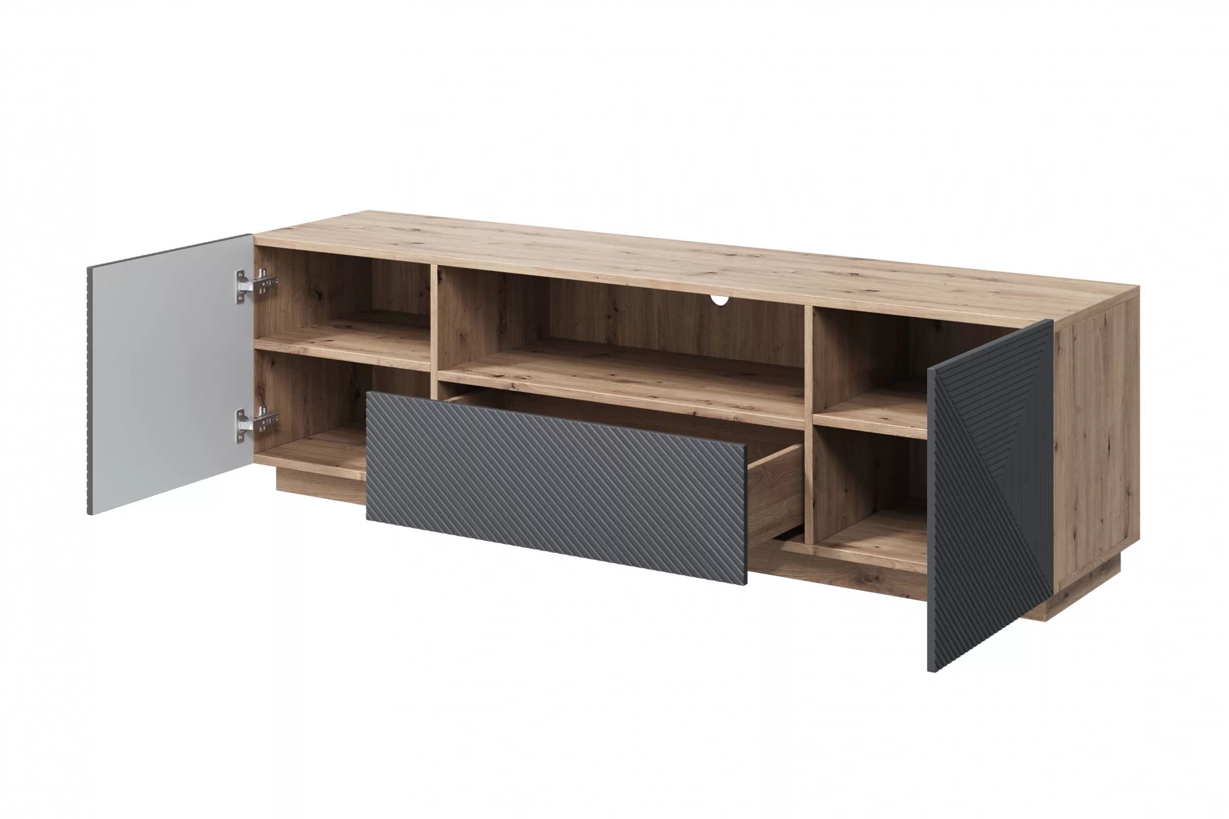 TV stolík Asha 167 cm s otvorenou policou - artisan / rivier stone mat TV skrinka z szuflada Asha 167 cm - artisan / rivier stone mat