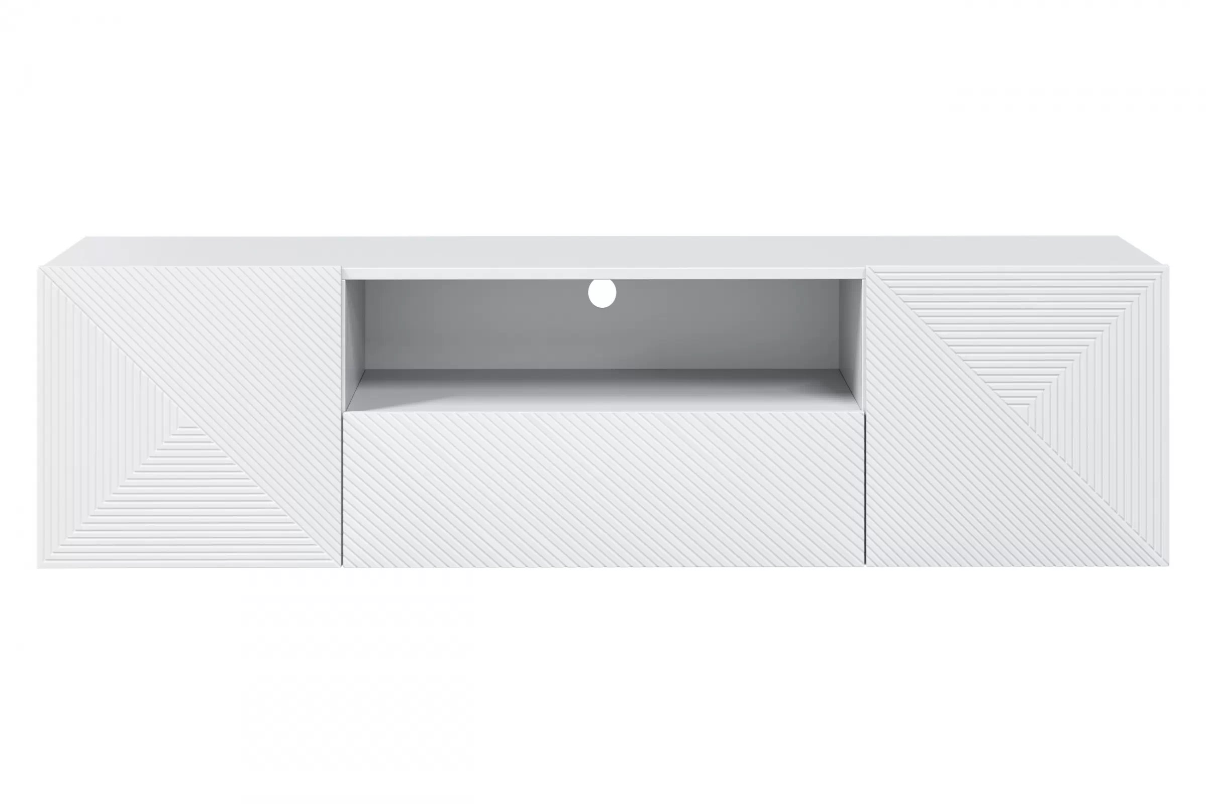 Závesný TV stolík Asha 167 cm s otvorenou policou - biely mat TV skrinka z szuflada Asha 167 cm - biely mat