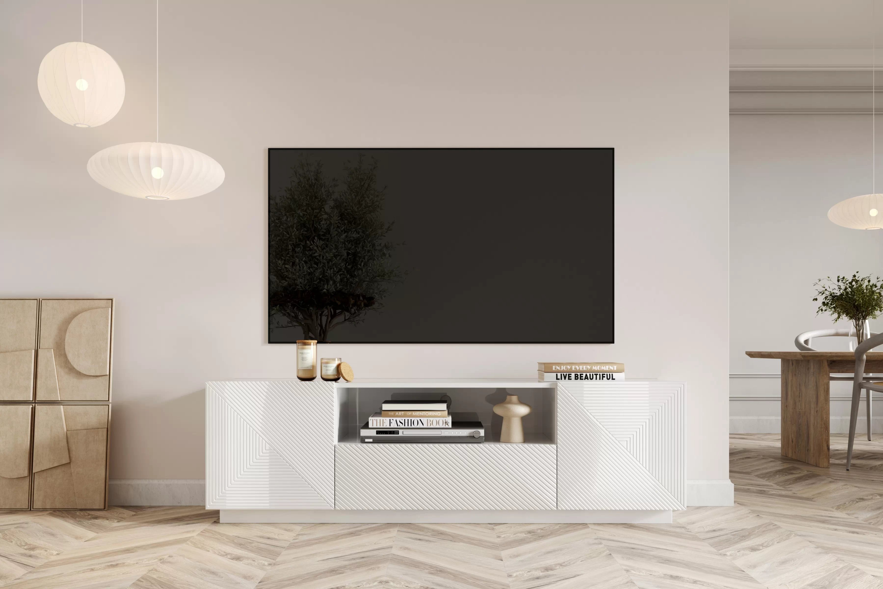 TV stolek Asha 167 cm - bílý lesk skříňka RTV z szuflada Asha 167 cm - bílý lesk