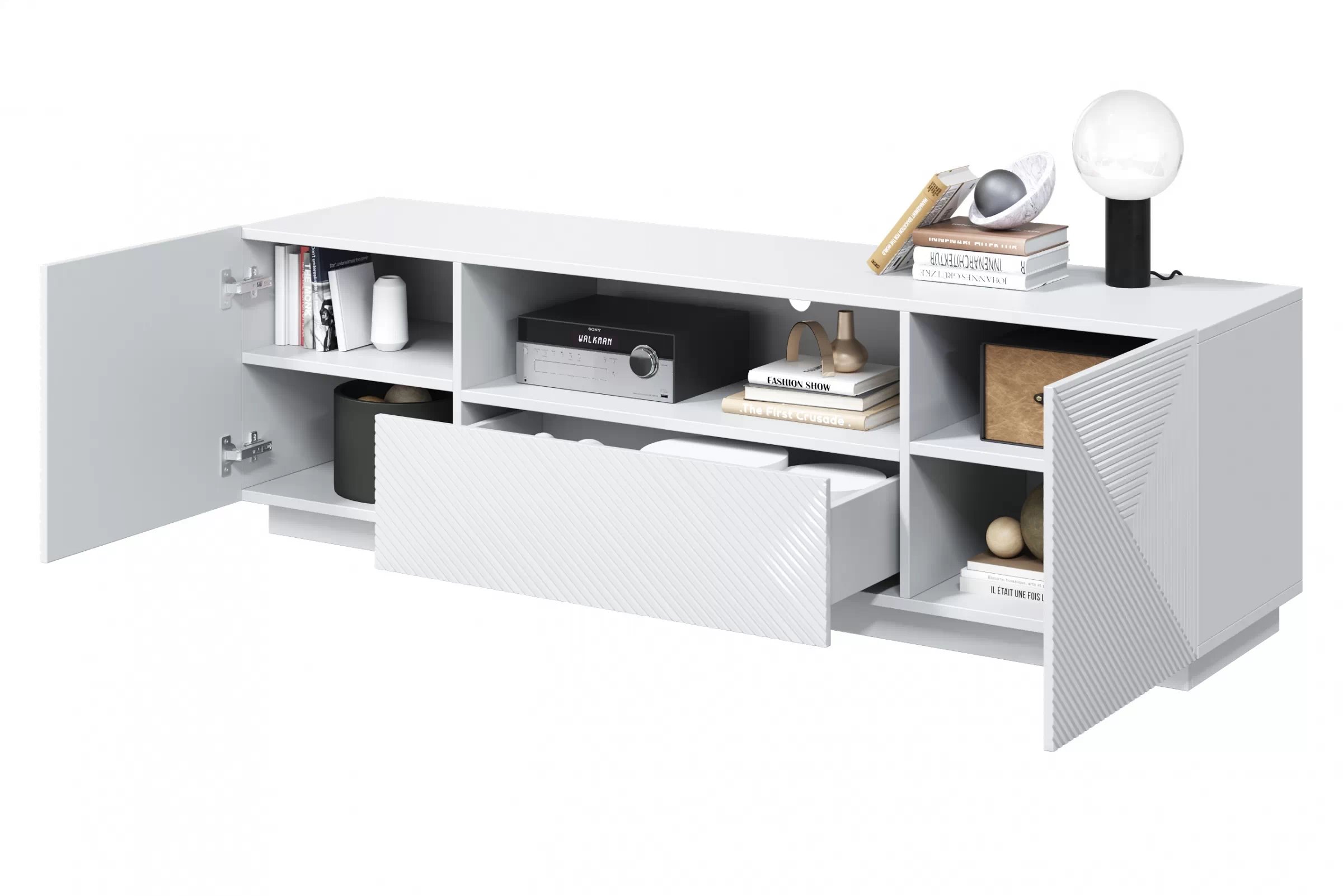 TV stolek Asha 167 cm - bílý lesk skříňka RTV z szuflada Asha 167 cm - bílý lesk