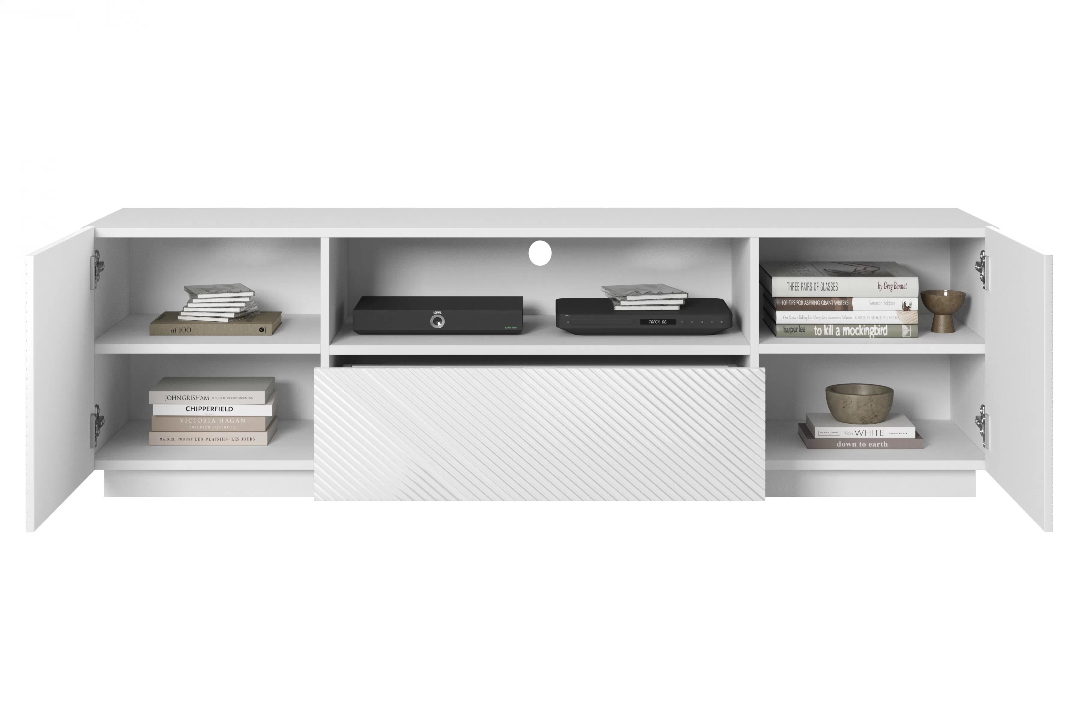 TV stolek Asha 167 cm - bílý lesk skříňka RTV z szuflada Asha 167 cm - bílý lesk