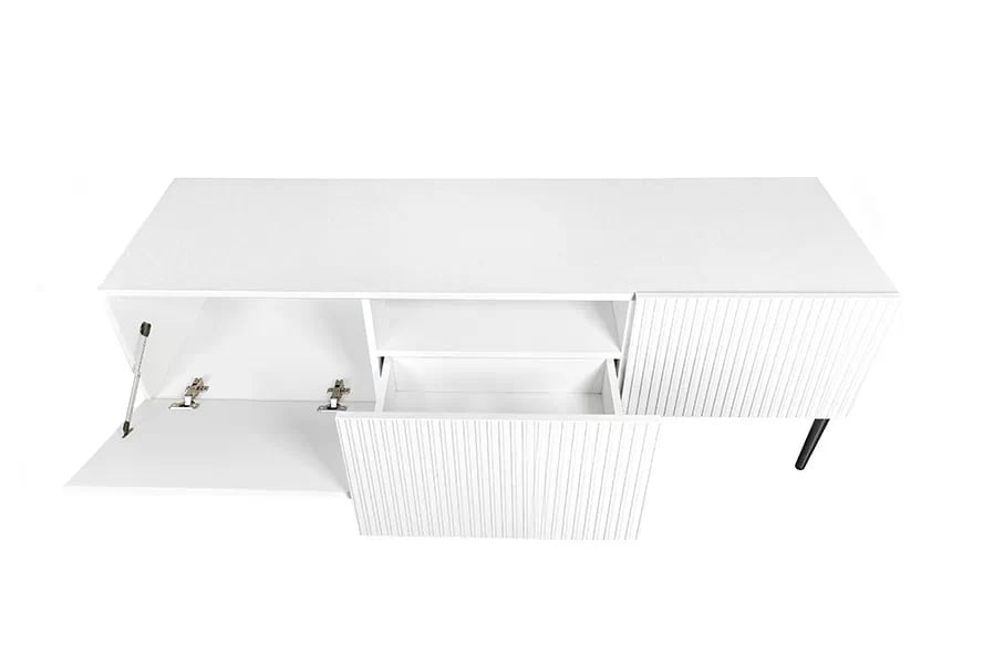 TV stolek Nicole 150 cm s výklenkem - bílý mat / černé nožky skříňka RTV z szuflada Nicole 150 cm - bílý mat / černá nozki