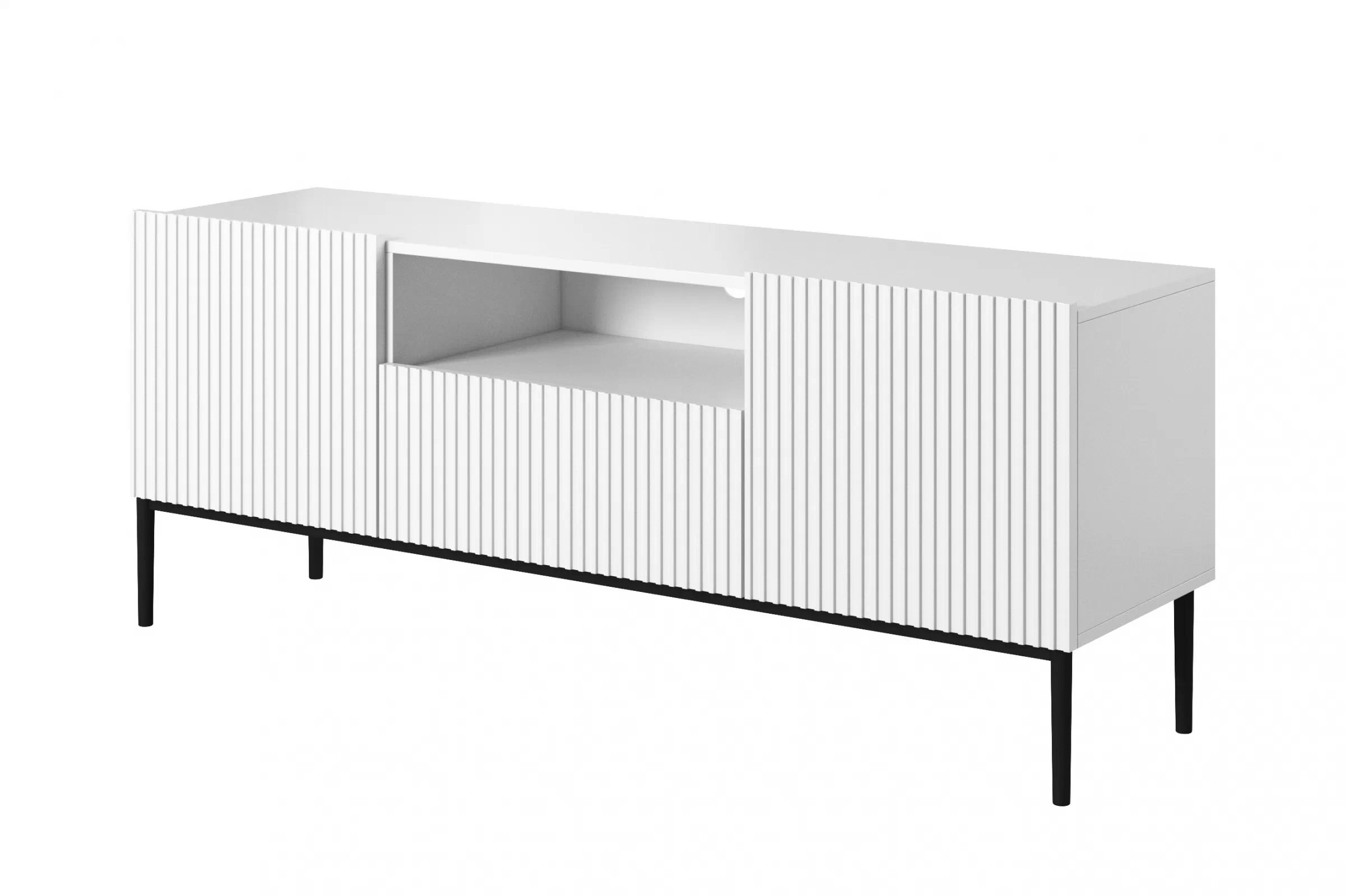 TV stolek Nicole 150 cm s výklenkem - bílý mat / černé nožky skříňka RTV z szuflada Nicole 150 cm - bílý mat / černá nozki