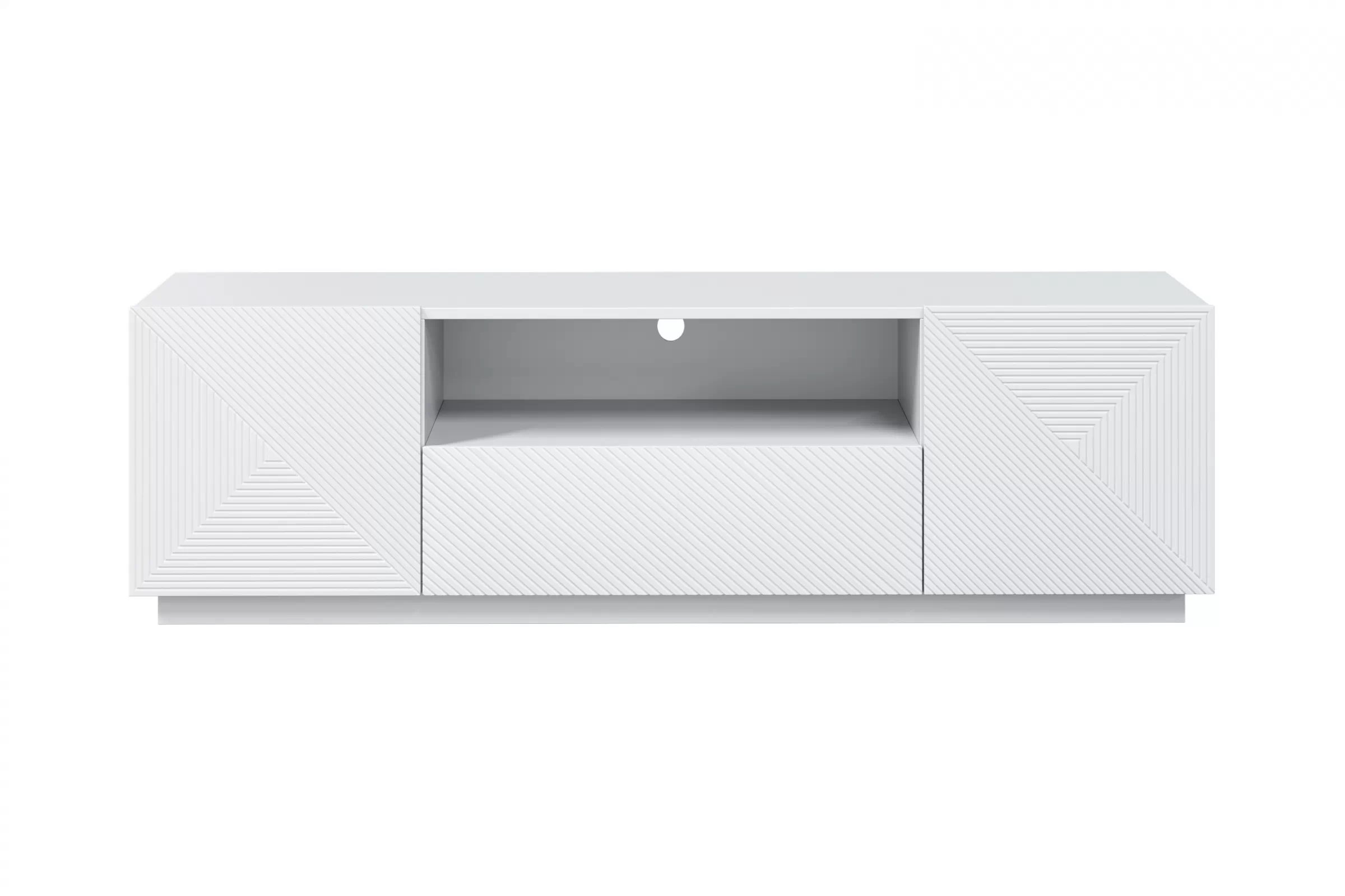 TV stolík Asha 167 cm s otvorenou policou - biely mat TV skrinka so zásuvkami Asha 167 cm - biely mat