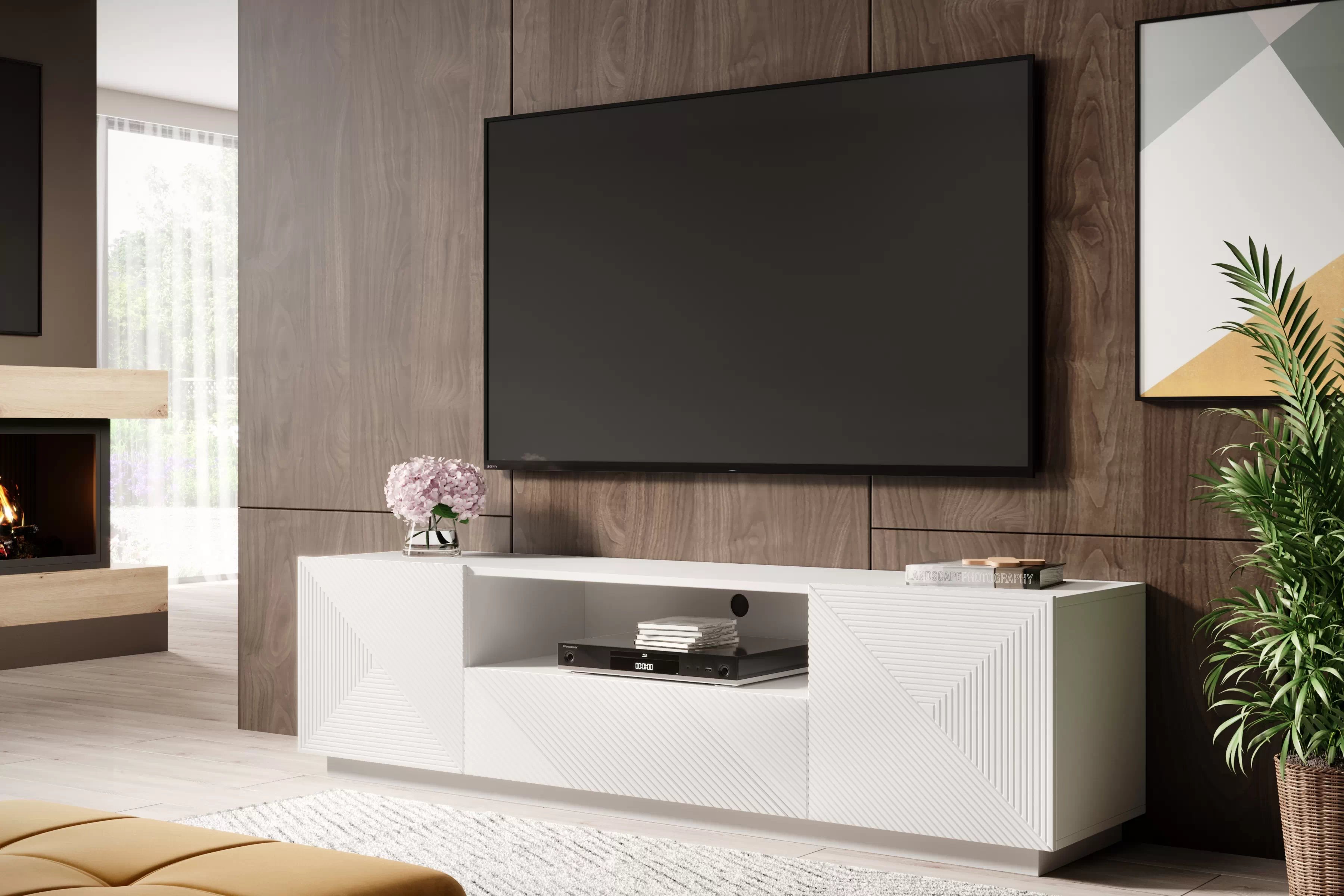 TV stolík Asha 167 cm s otvorenou policou - biely mat TV skrinka so zásuvkami Asha 167 cm - biely mat