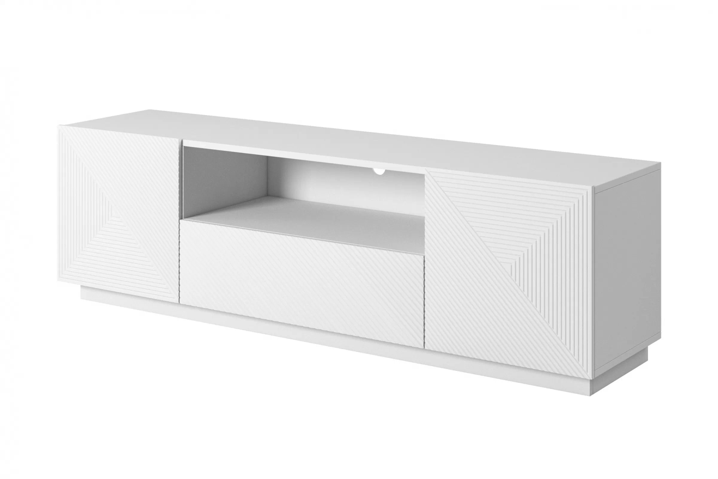 TV stolík Asha 167 cm s otvorenou policou - biely mat TV skrinka so zásuvkami Asha 167 cm - biely mat