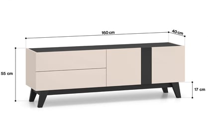 Comodă TV Salio 160 cm cu sertare - culoare cașmir / negru Dulap TV cu sertare Salio 160 cm - cașmir / negru