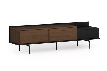 RTV skrinka Zenar 200 cm s kovovými nohami a zásuvkou - elegantný orech / čierna
