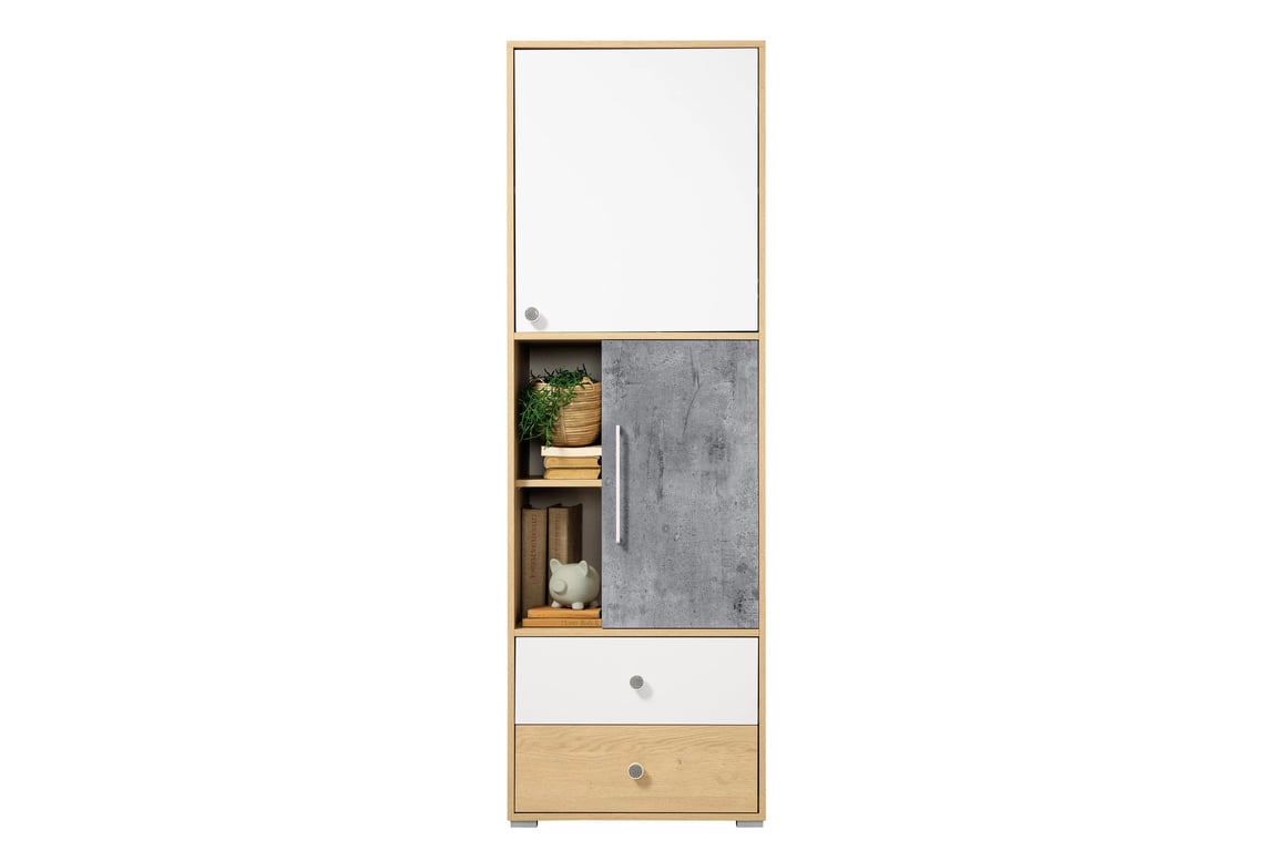 Regál Step ST3 60 cm so zásuvkami - dub biszkvitový / biely lux / betón Skrinka Step 60 cm so zásuvkami Dub biszkoptowy / Biely lux / beton