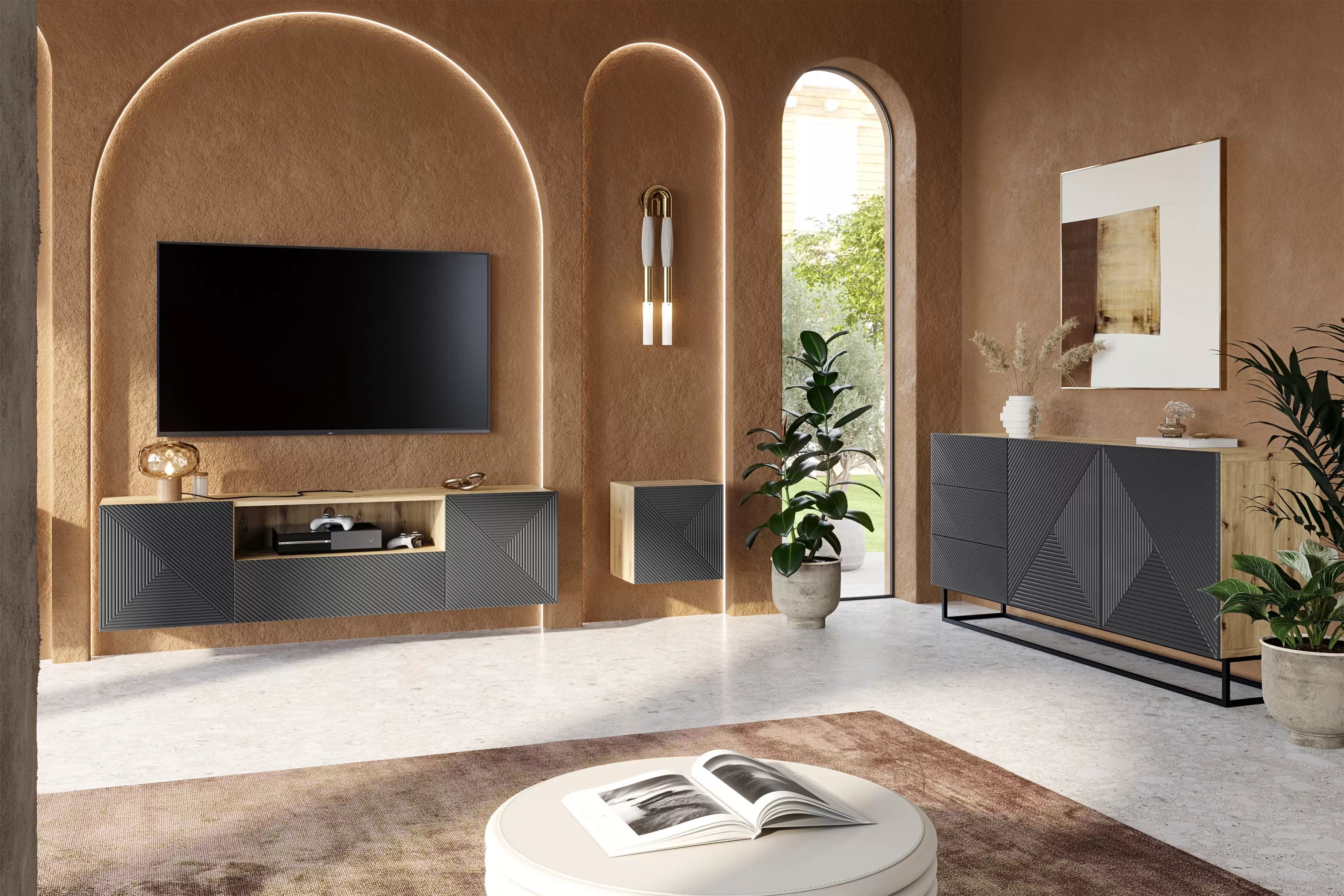 Závěsná skříňka Asha 40 cm - dub artisan / rivier stone mat Skříňka závěsná Asha 40 cm - artisan / rivier stone mat