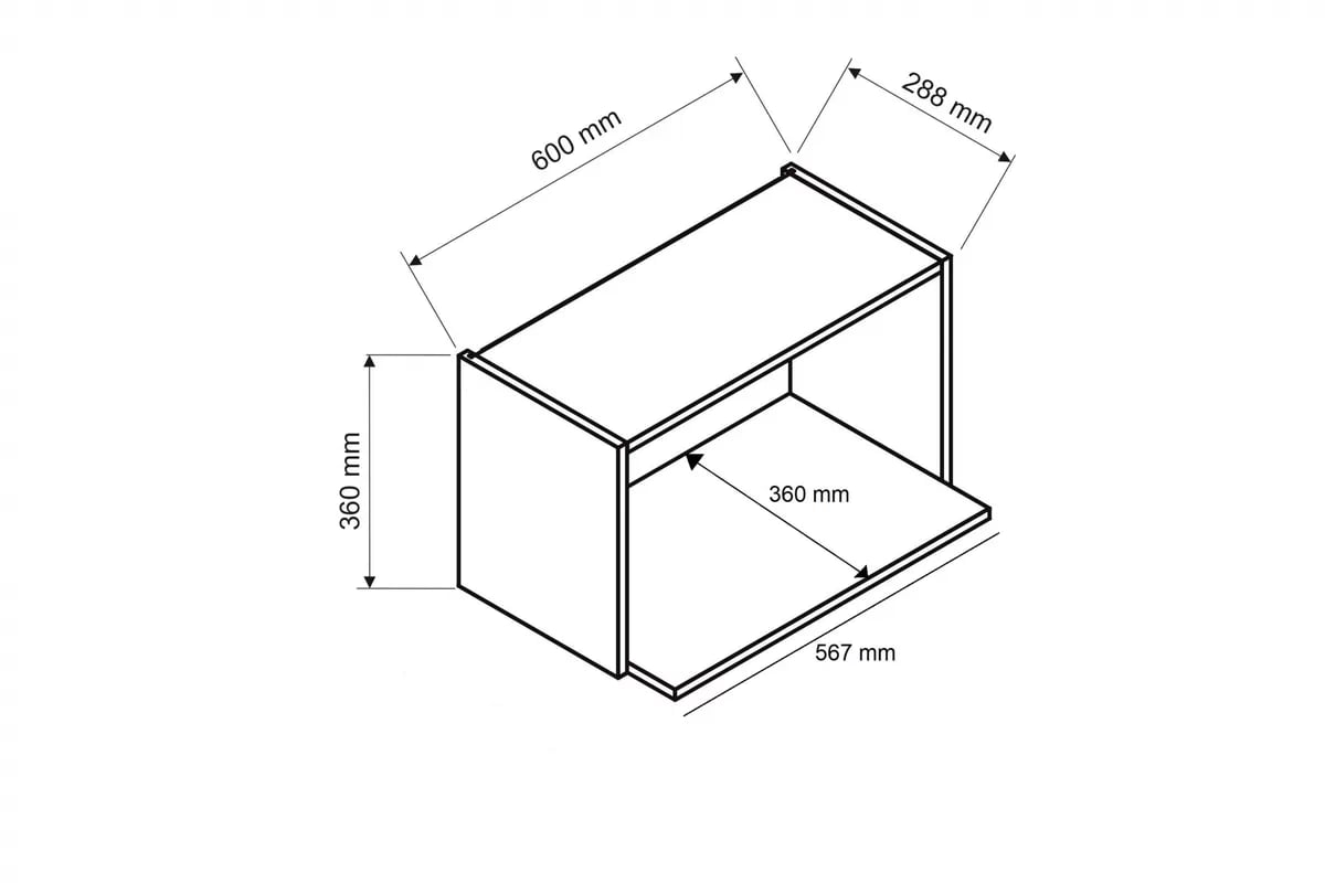Horní kuchyňská skříňka Anika WO60 MV otevřená pro vestavnou mikrovlnku – grafit Skříňka závěsná otevřená do zabudowy mikrofalowki Anika WO60 MV - grafit