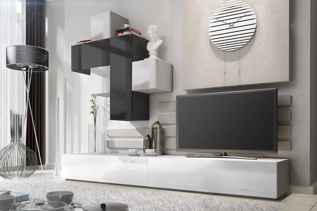 Závesná skrinka Combo 1 - Biela/MDF biely lesk Obývacia stena 