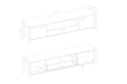 TV komoda Aktiv 40 210 cm - dub taurus / černá / zásuvka široká Komoda RTV dvoudveřová z szuflada Aktiv 40 - dub taurus / černá