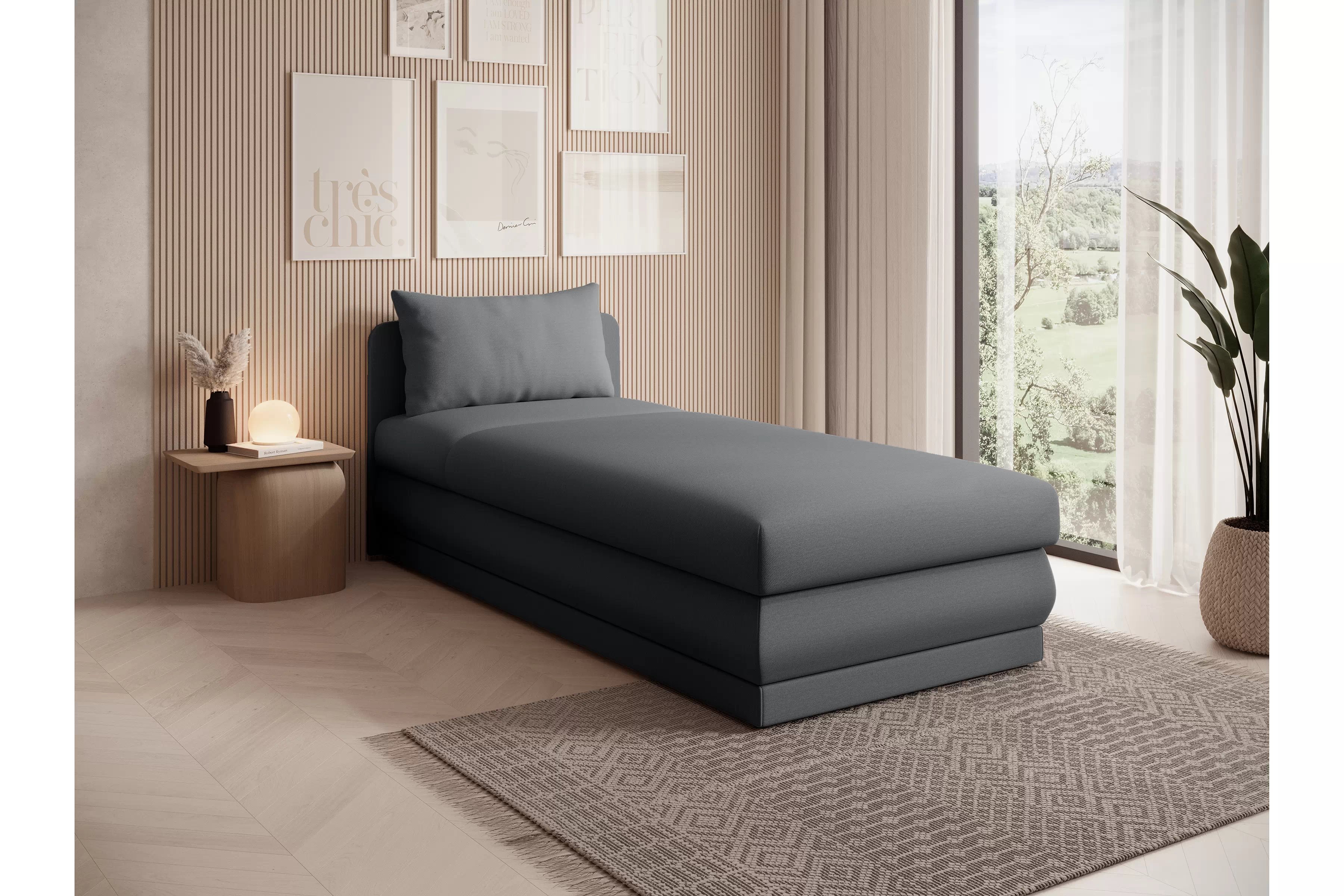 Válenda s úložným prostorem Kodil I - šedá Ado 1614 Gargoyle Válenda pro jednu osobu Kodil I s úložným prostorem - šedá plecionka Ado 1614 Gargoyle