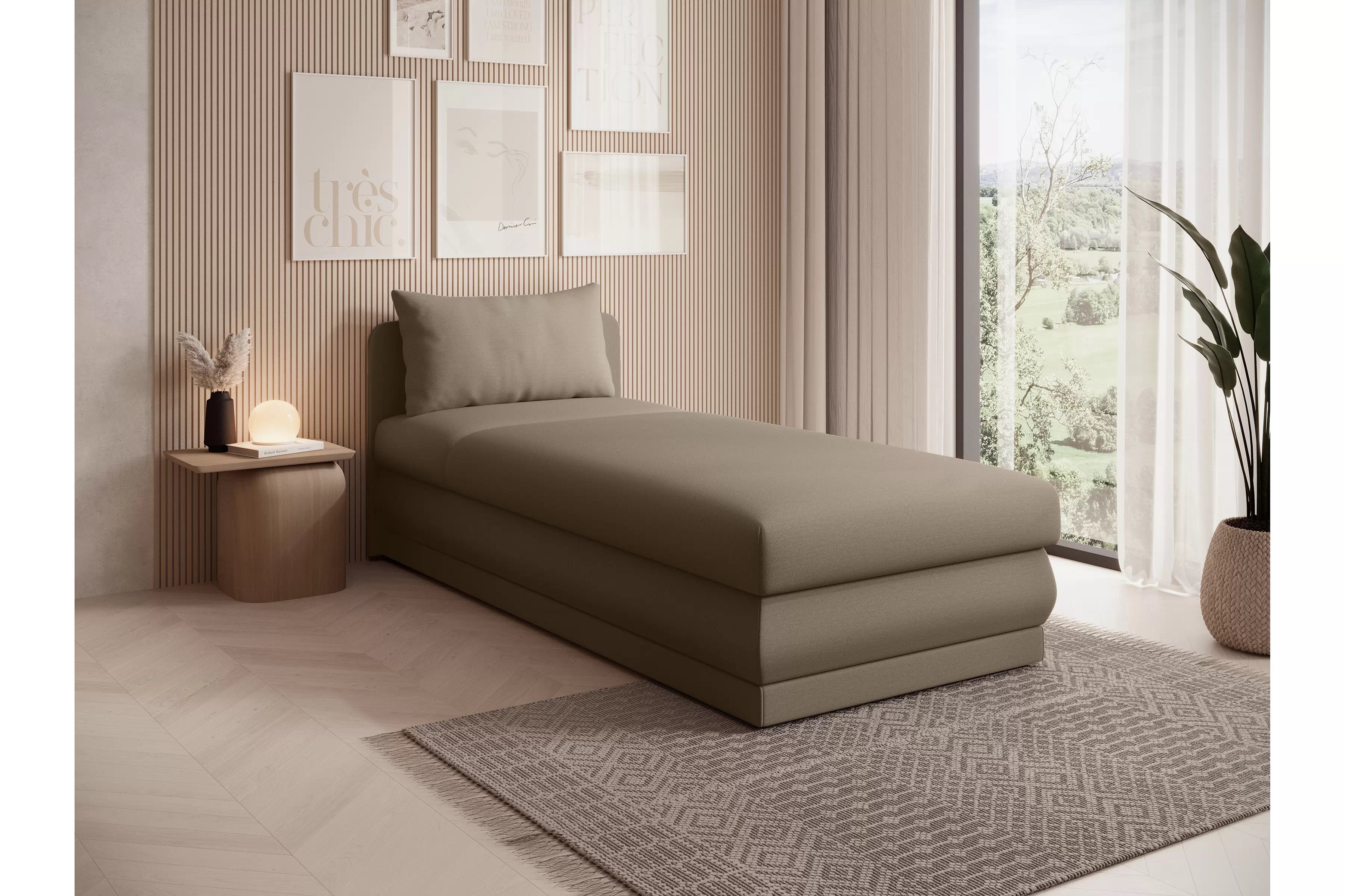 Válenda s úložným prostorem Kodil I - béžová Ado 1603 Vlašský ořech Válenda pro jednu osobu Kodil I s úložným prostorem- béžová plecionka Ado 1603 vlašský ořech