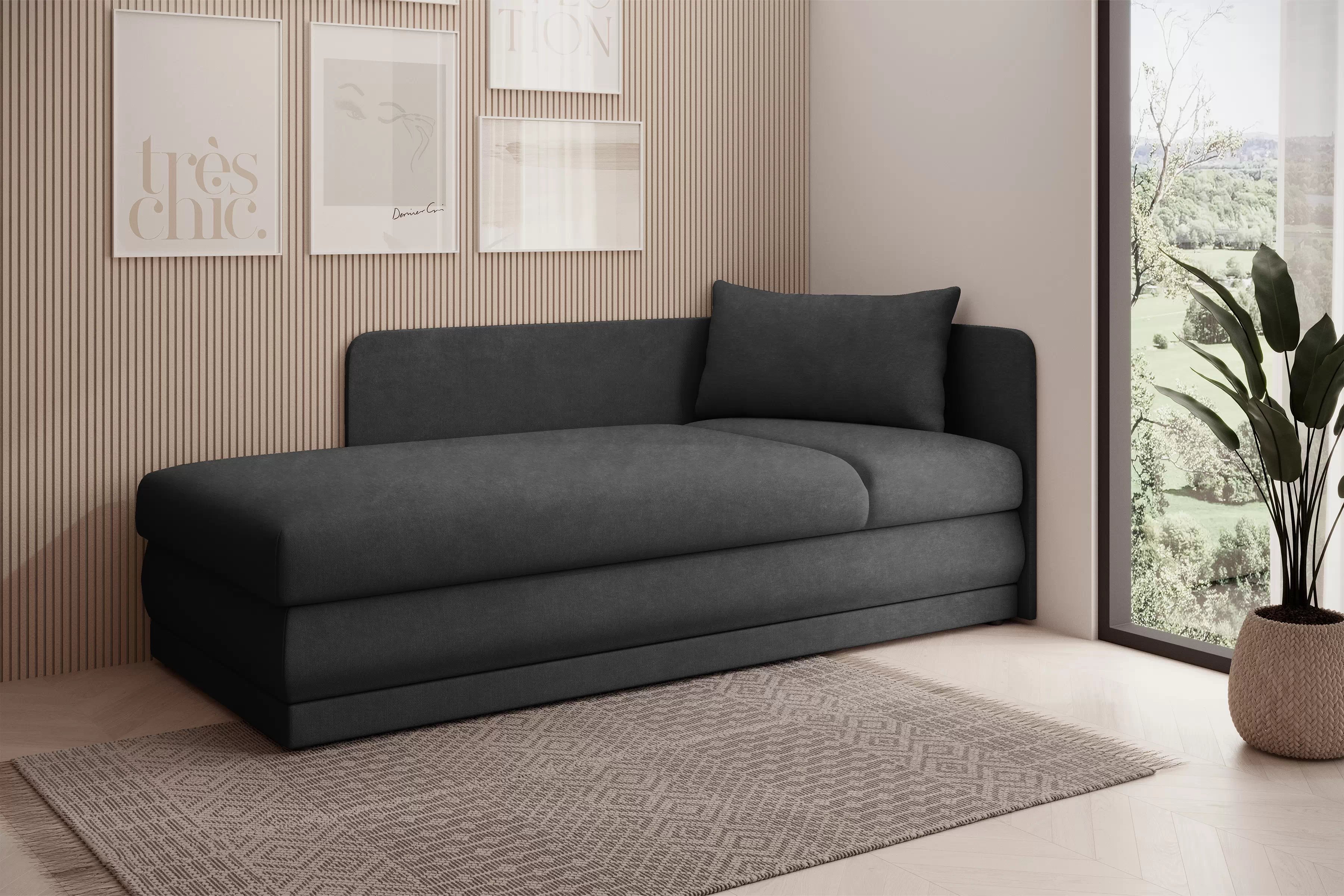 Válenda s úložným prostorem Kodil II levá - grafitová Zetta 305 Válenda pro jednu osobu Kodil II s úložným prostorem levá - grafitová welwet latwoczyszczacy Zetta 305