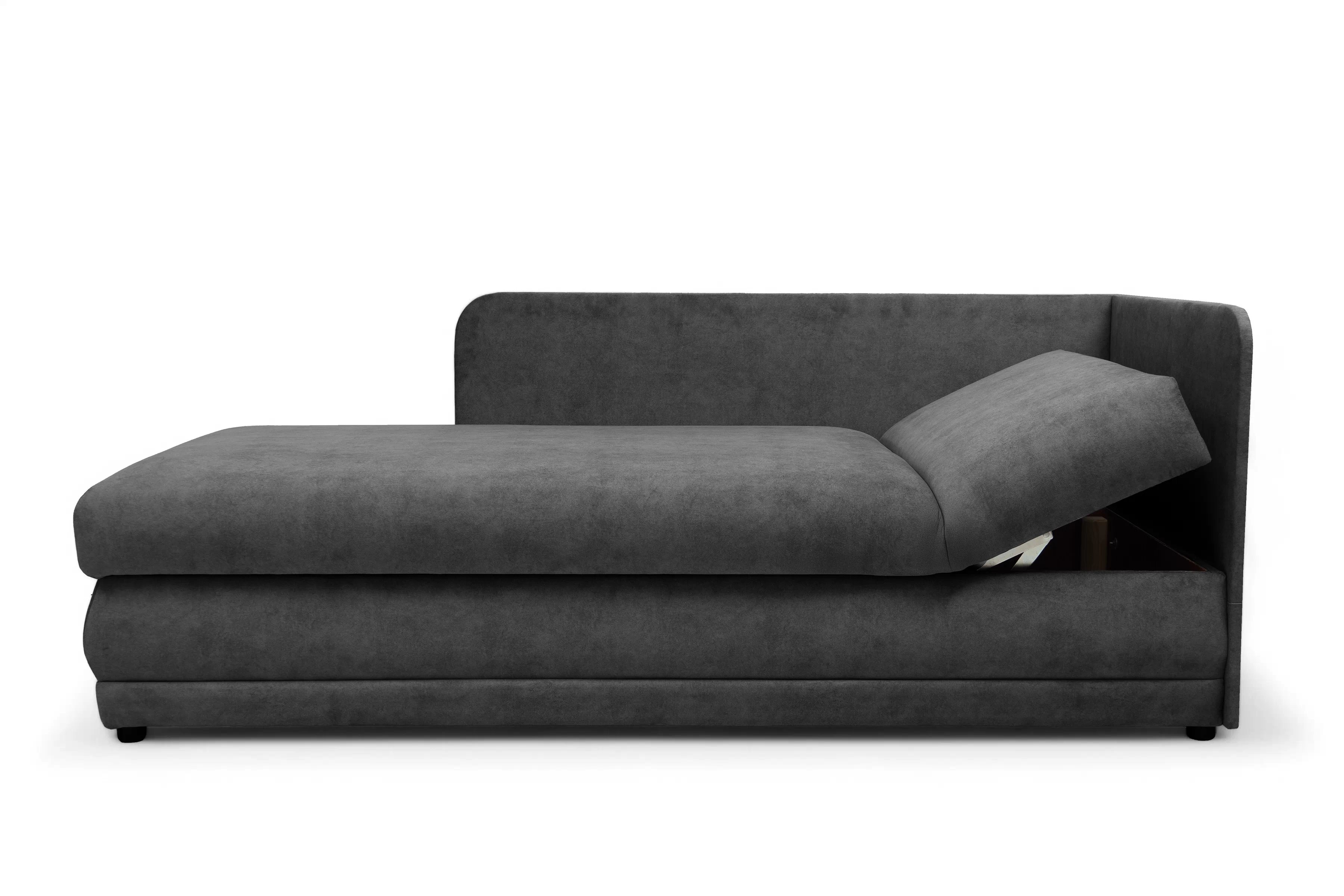 Válenda s úložným prostorem Kodil II levá - grafitová Zetta 305 Válenda pro jednu osobu Kodil II s úložným prostorem levá - grafitová welwet latwoczyszczacy Zetta 305