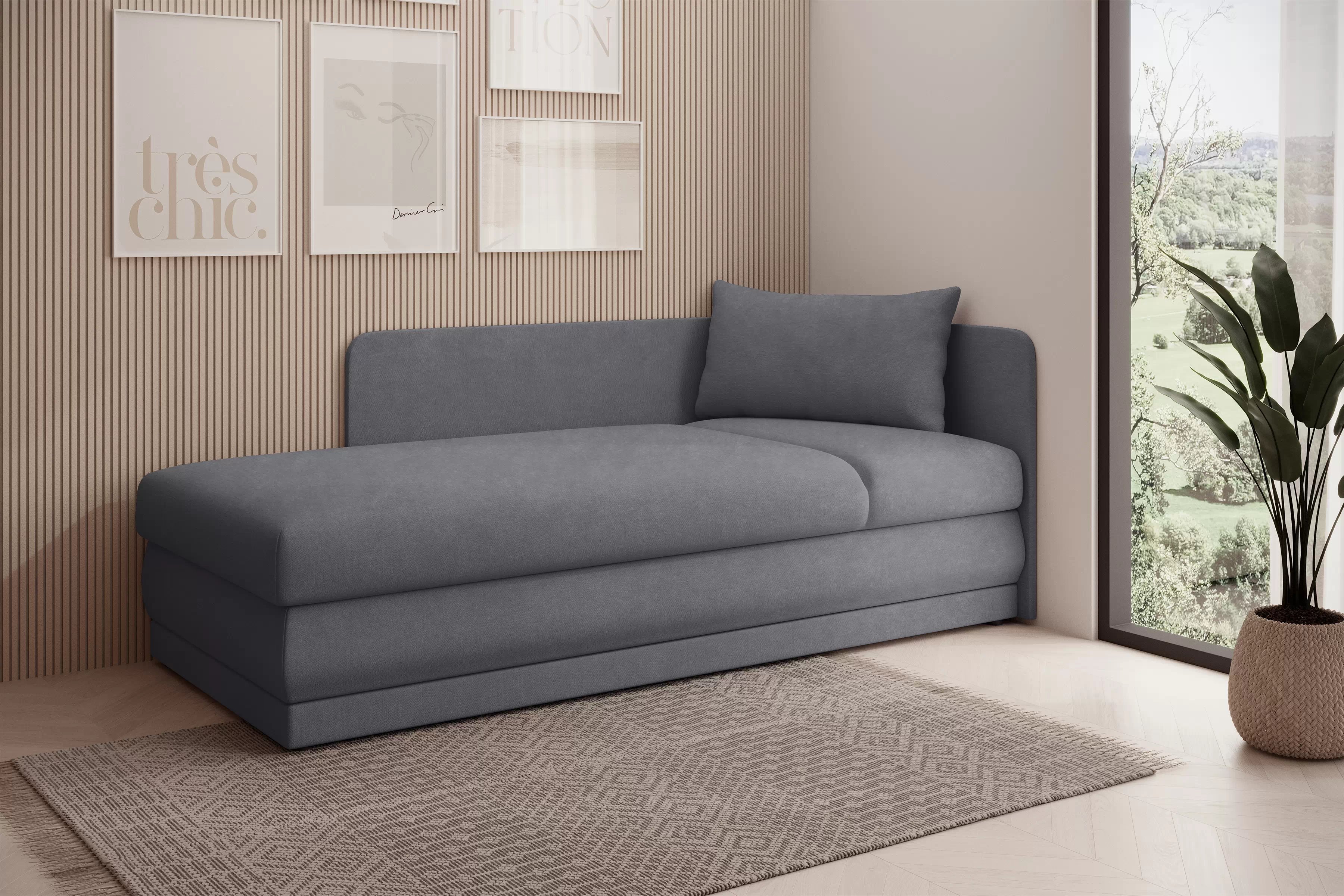 Válenda s úložným prostorem Kodil II levá - šedá Zetta 302 Válenda pro jednu osobu Kodil II s úložným prostorem levá - šedá welwet latwoczyszczacy Zetta 302