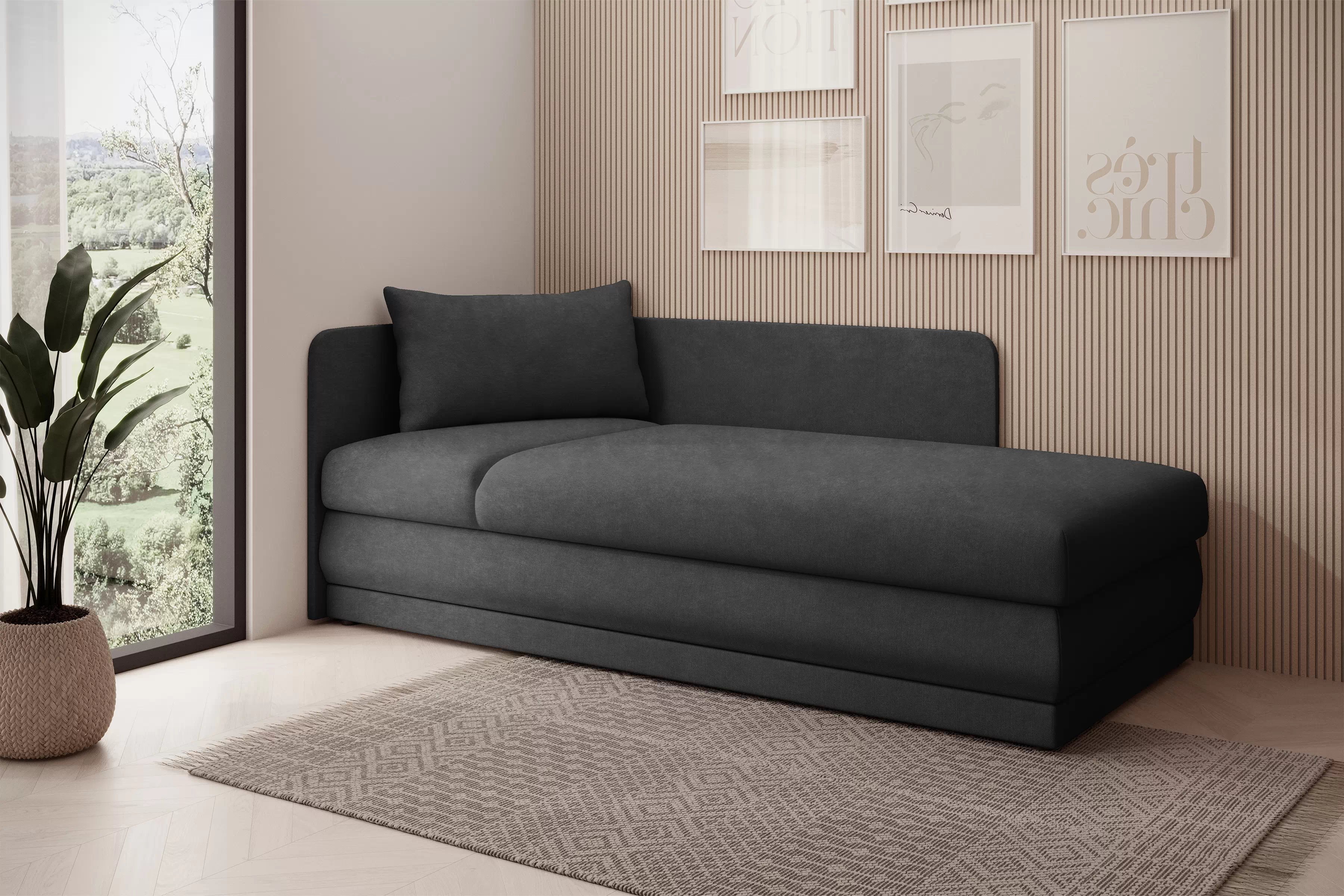 Válenda s úložným prostorem Kodil II pravá - grafitová Zetta 305 Válenda pro jednu osobu Kodil II s úložným prostorem pravá - grafitová welwet latwoczyszczacy Zetta 305 