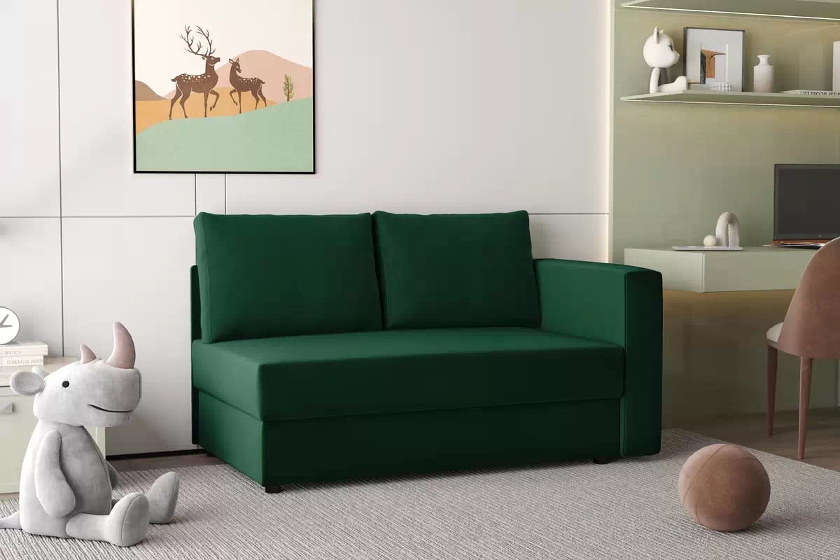 Rozkladacie jednolôžko Maciek ľavostranné s úložným priestorom - zelený velúr Velluto 10 Detská pohovka/posteľ Ľavá strana rozkladany s úložným priestorom Maciek - Zelený zamat Velluto 10