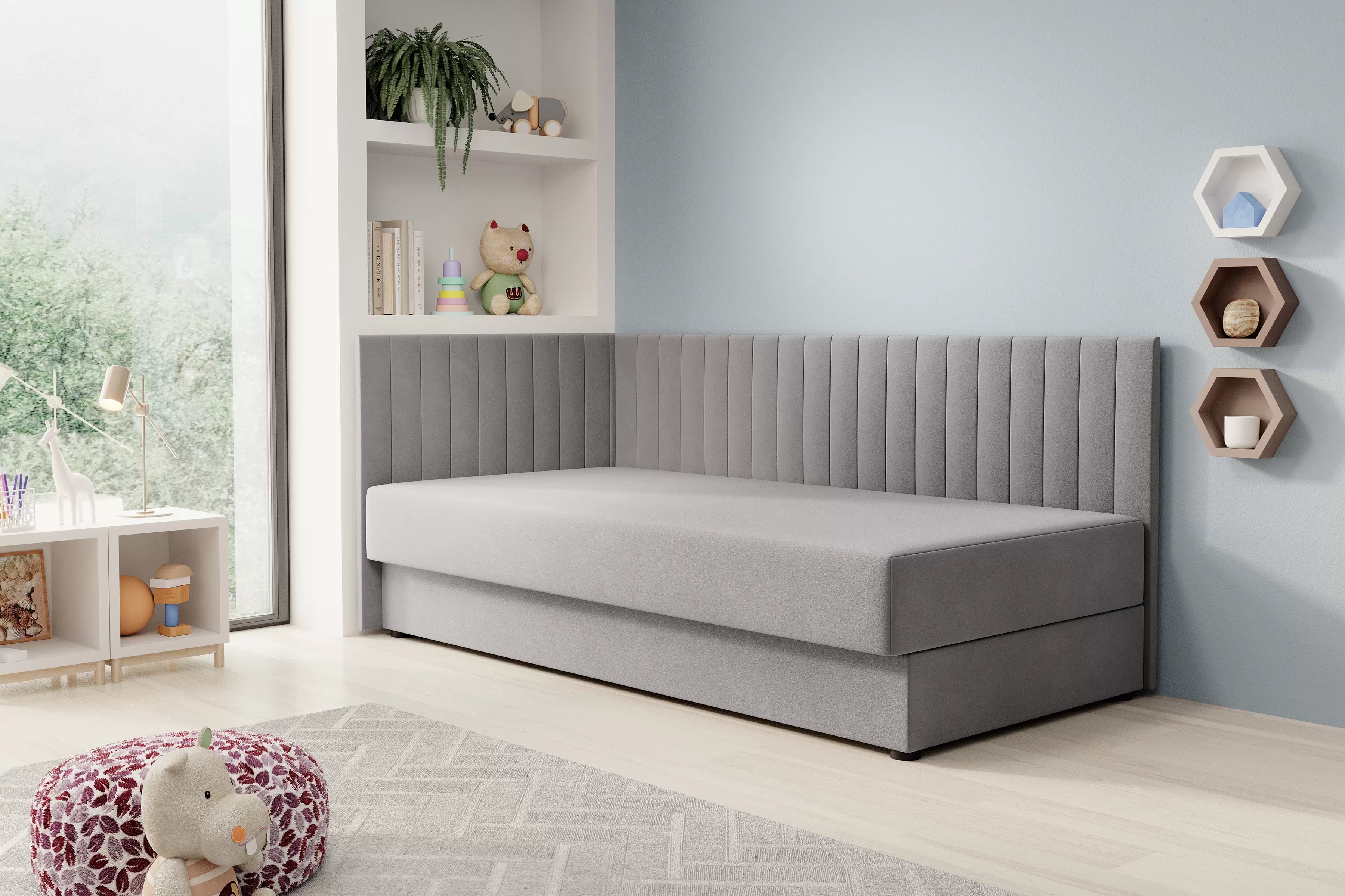 Levá válenda Nutri 186x90/80 cm s úložným prostorem - šedý samet Zanzibar 182 Válenda/Postel levá s úložným prostorem Nutri - šedá samet Zanzibar 182, 186x90/80 cm