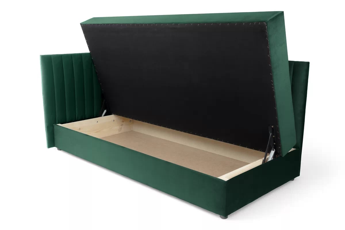 Váľanda Nutri s úložným priestorom ľavá - 186x80 cm - zelený velúr Zanzibar 162 Detská pohovka/posteľ ľavá strana s úložným priestorom Nutri - Zelený zamat Zanzibar 162, 186x80/80 cm