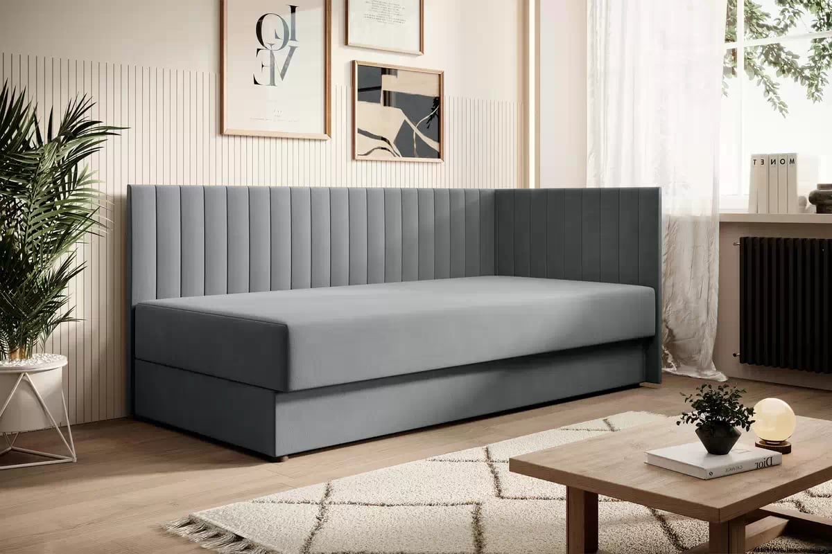 Pravá dětská pohovka/postel Nutri 186x90/80 cm s úložným prostorem - šedý samet Zanzibar 182 Dětská pohovka/postel pravá s úložným prostorem Nutri - šedý samet Zanzibar 182, 186x90/80 cm