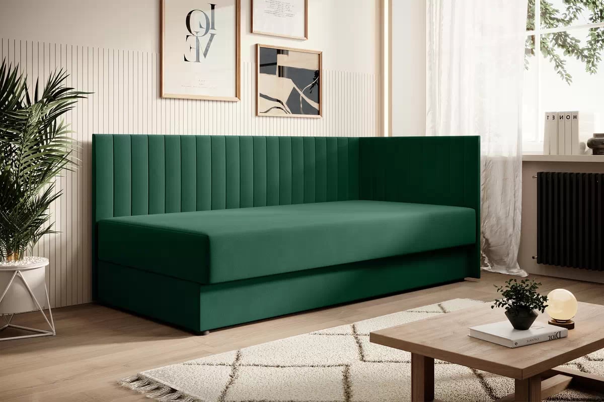 Pravá dětská pohovka/postel Nutri 186x80/80 cm s úložným prostorem - zelený samet Zanzibar 162 Dětská pohovka/postel pravá s úložným prostorem Nutri - Zelený samet Zanzibar 162, 186x80/80 cm