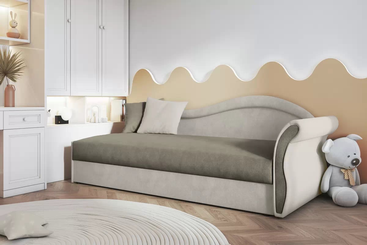 Válenda s úložným prostorem Marek pravá - béžová Velluto 2 + 3 Dětská pohovka/postel pravá strana jednoosobowe s úložným prostorem Marek - samet Velluto 2 + 3 