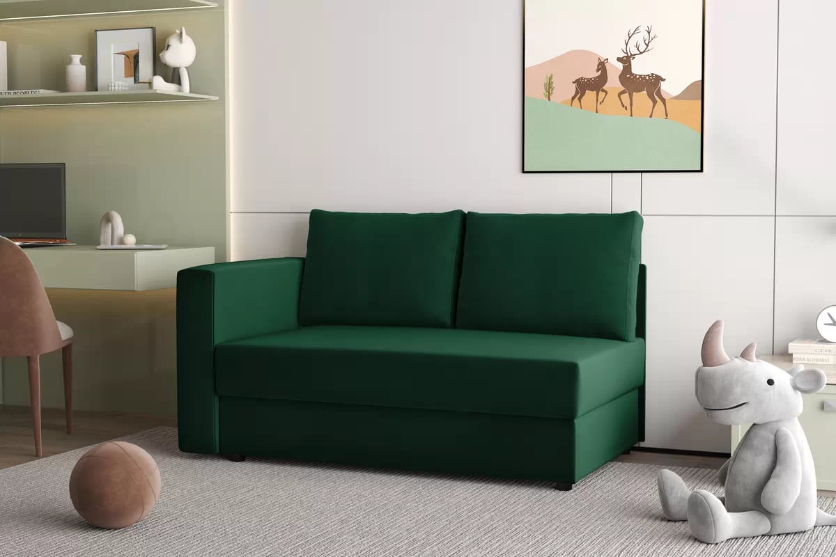 Rozkládací válenda s úložným prostorem Maciek pravá - zelená Velluto 10 Dětská pohovka/postel pravá strana rozkládací s úložným prostorem Maciek - Zelený samet Velluto 10