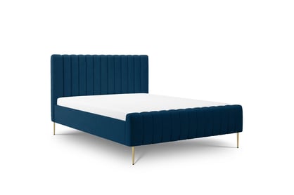 Čalúnená manželská posteľ Nicole 160x200 - tmavomodrý zamat Matt Velvet 79 / zlaté nožičky