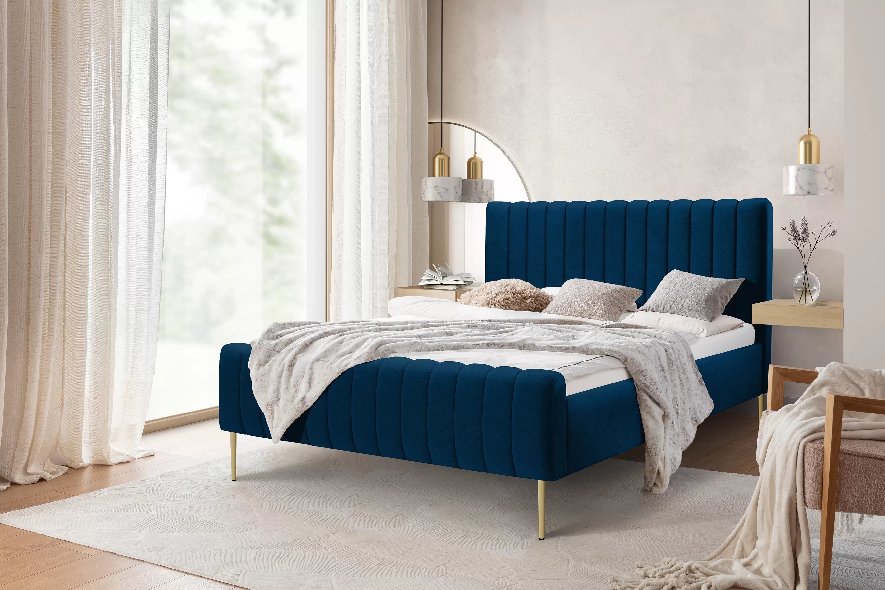 Čalouněná postel Nicole 160x200 - tmavě modrý samet Matt Velvet 79 / zlaté nohy čalouněné Postel Nicole 160x200 - tmavě modrá samet Matt Velvet 79  /Nohy zlote