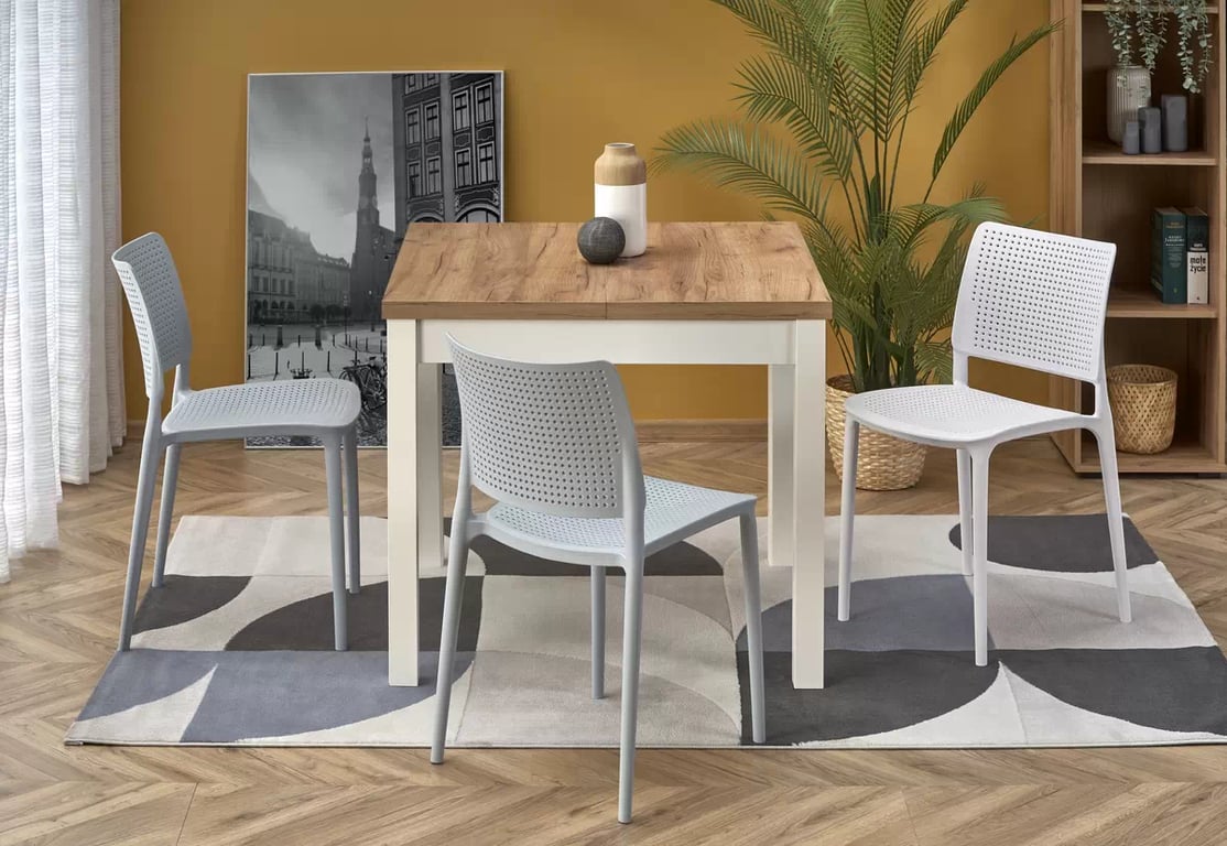 Masă extensibil Nawio Pătrat 90-125x90 cm - stejar craft / białe picioare tiago Čtverec stůl pliere 90-125/90 Deska: Dub craft, Nohy: Alb (2p=1szt)
