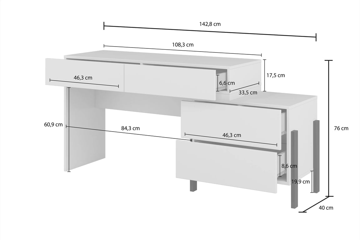 Toaletný stolík / písací stôl Jukon 143 cm so zásuvkami - kašmírová / čierne nožičky Toaletný stolík/Písací stôl Jukon 143 cm so zásuvkami - kašmír / čierny nožičky