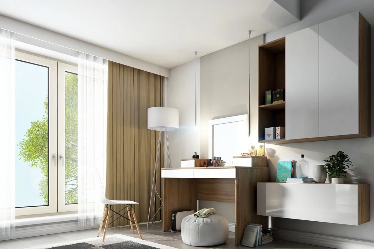 Toaletný stolík Combo 14 - Dub wotan/MDF biely lesk - Koncovka Série Toaletný Stolík Combo 