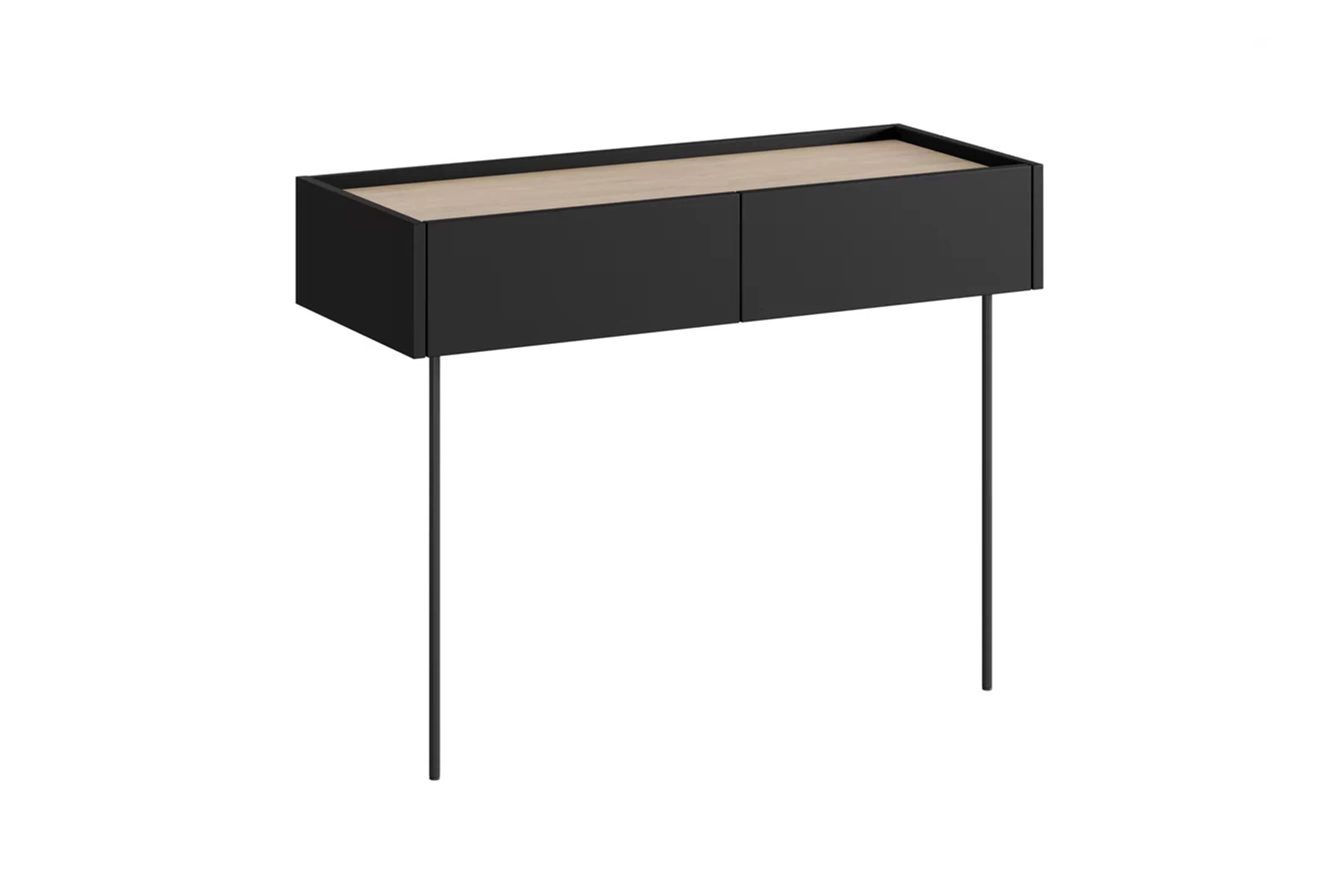 Toaletný stolík Desin 100 cm so zásuvkami a kovovými nohami - čierny mat / dub nagano Toaletný stolík Desin 100 cm so zásuvkami i metalowymi nogami - Čierny mat / Dub nagano